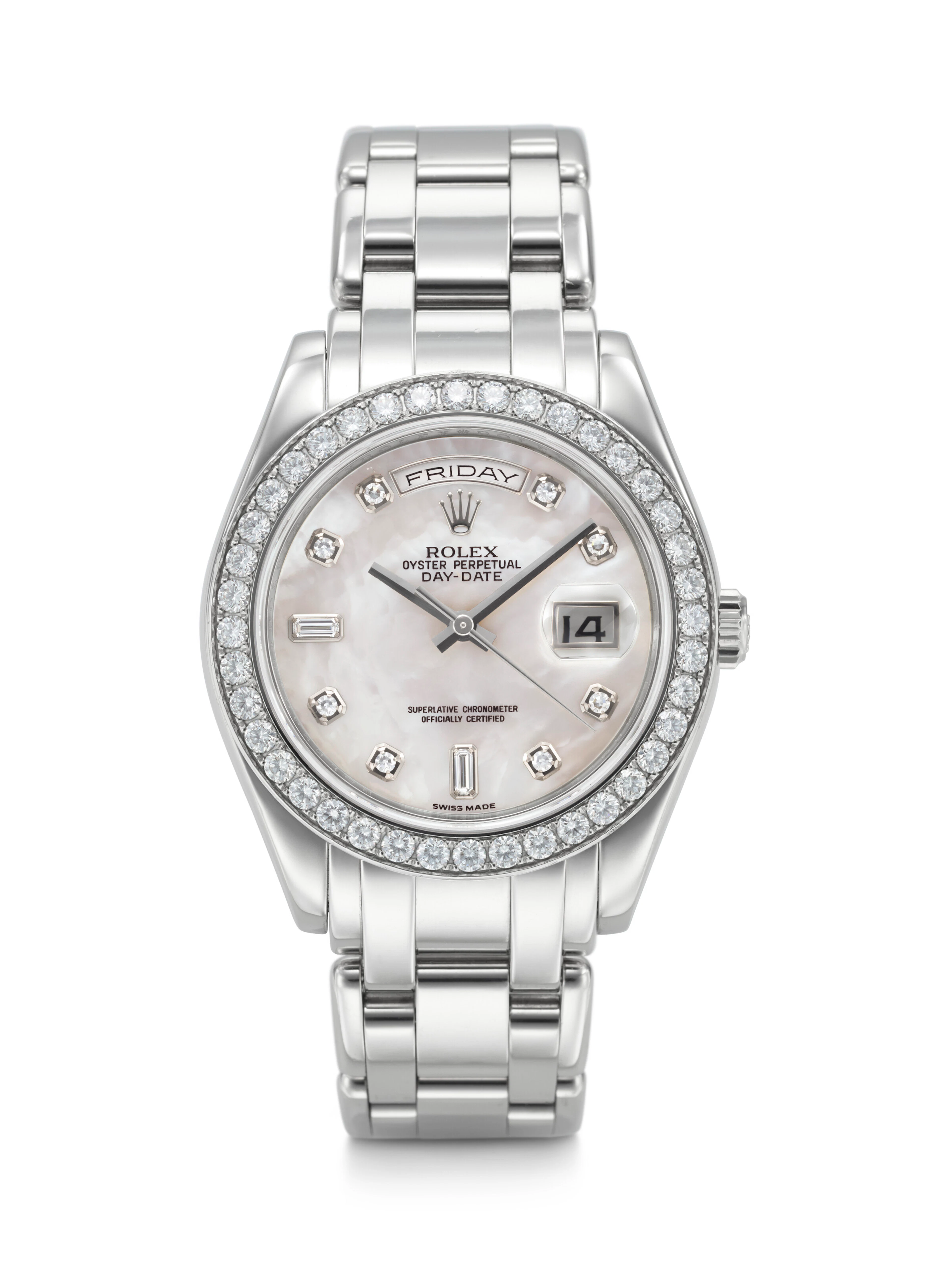 ROLEX. AN OPULENT AND HEAVY PLATINUM AND DIAMOND-SET AUTOMATIC WRISTWATCH