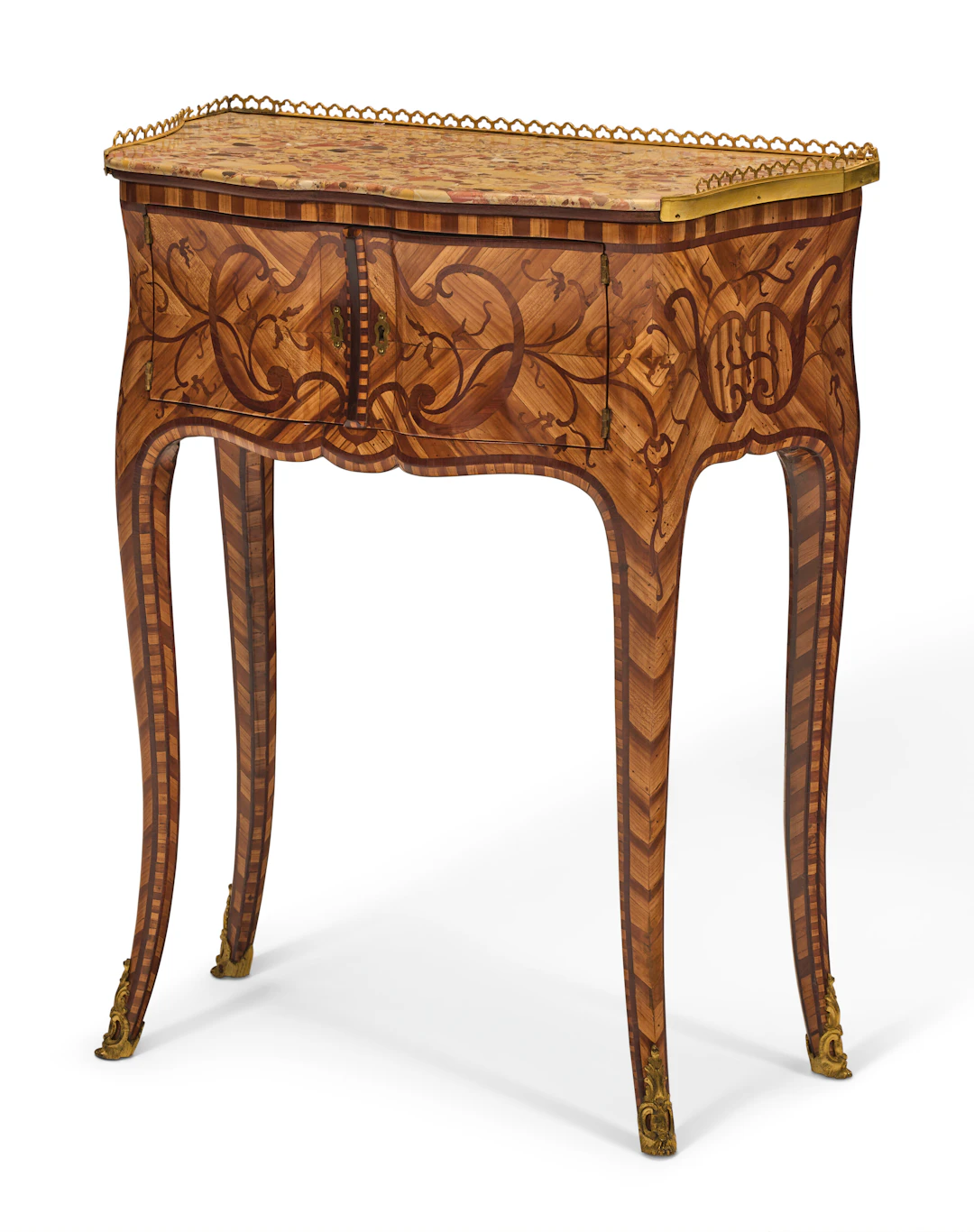 A Louis Xv Fruitwood, Amaranth and Marquetry Table De Chevet