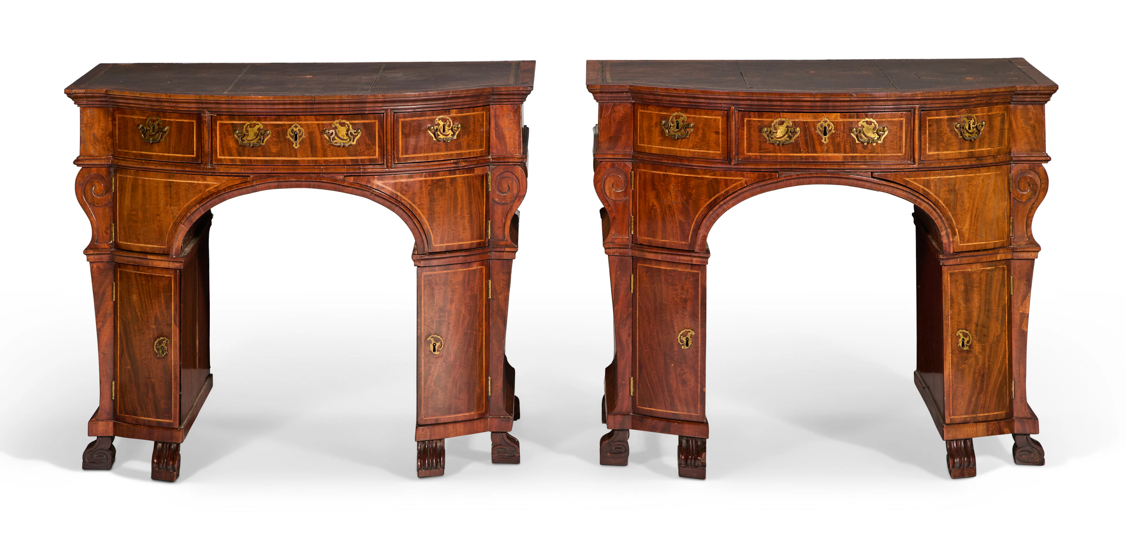 A Pair of George Ii Brass-Inlaid Mahogany Back-To-Back Desks