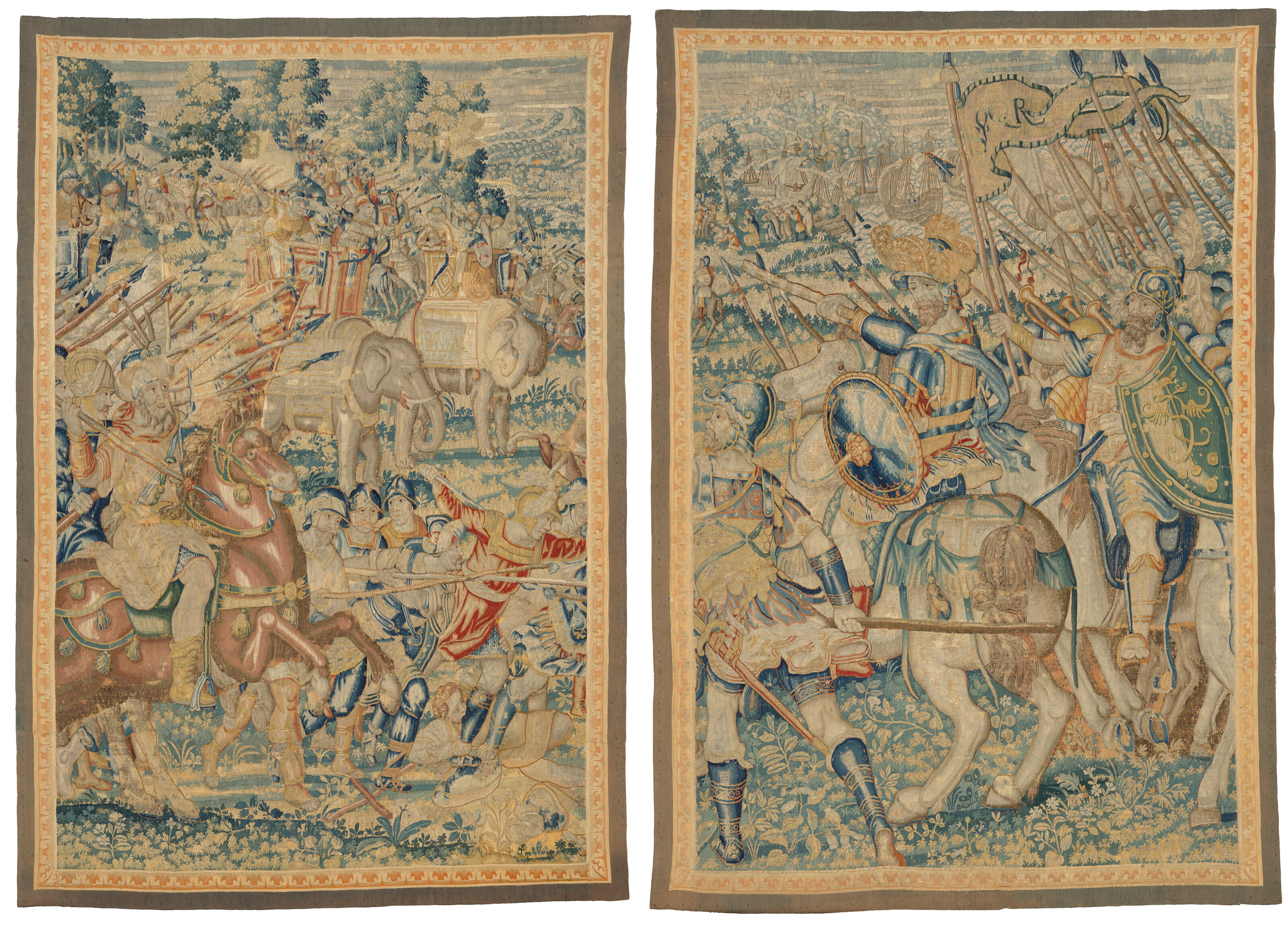 A Pair of Flemish Historical Tapestry Fragments