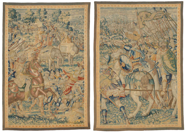 A Pair of Flemish Historical Tapestry Fragments