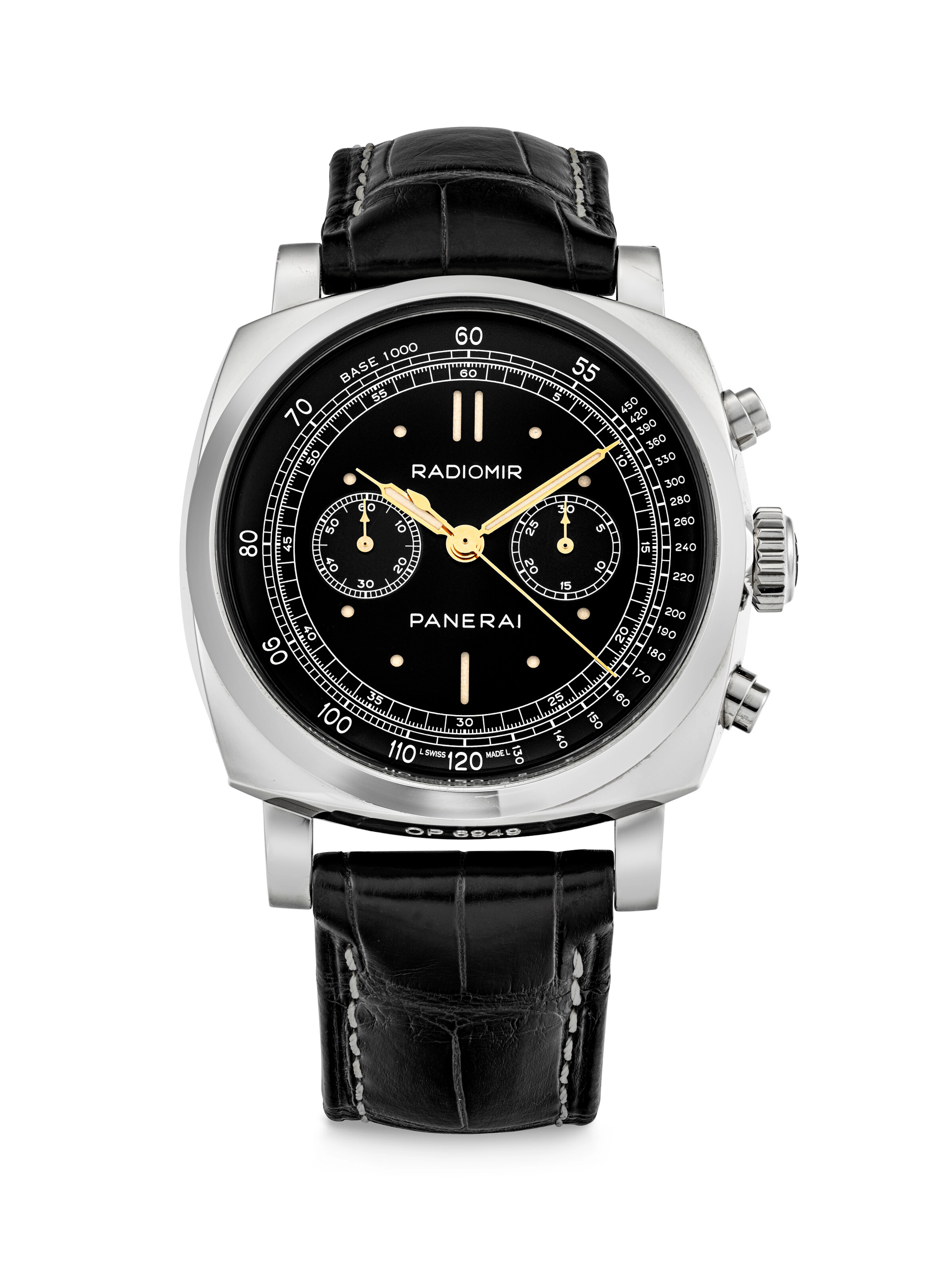 PANERAI. A RARE 18K WHITE GOLD CHRONOGRAPH WRISTWATCH WITH MINERVA-BASED