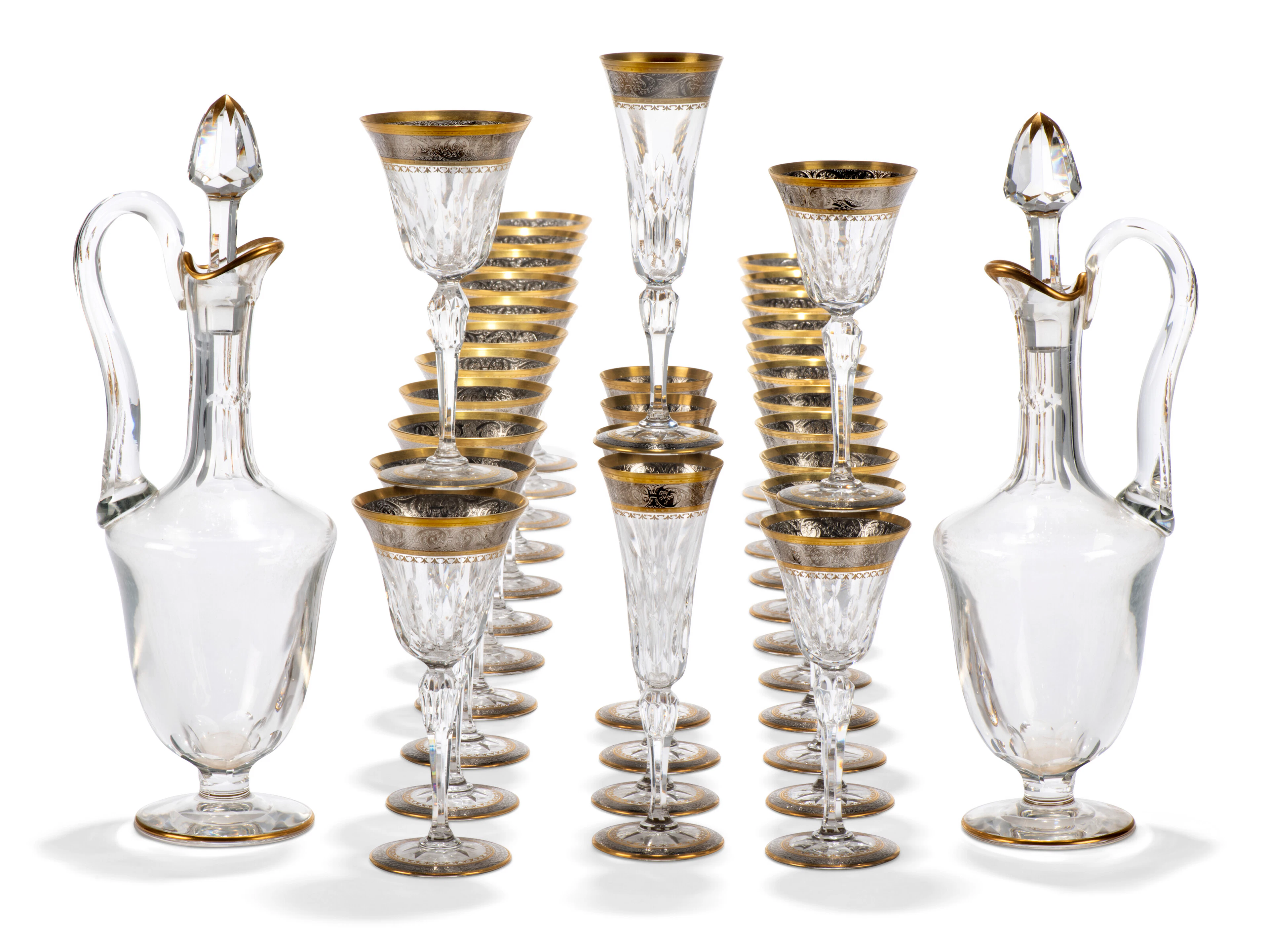 A St. Louis Gilt and Platinum 'Stella' Pattern Cut-Glass Part Table-Service