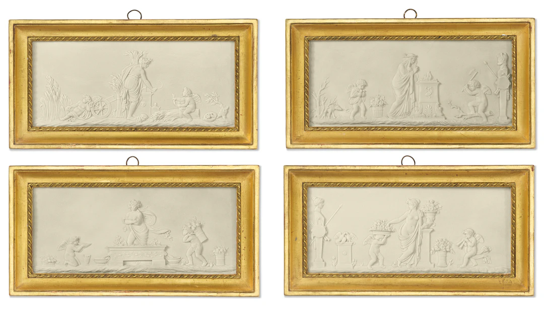 A Series of Four Stone Tablets Depicting the Four Seasons