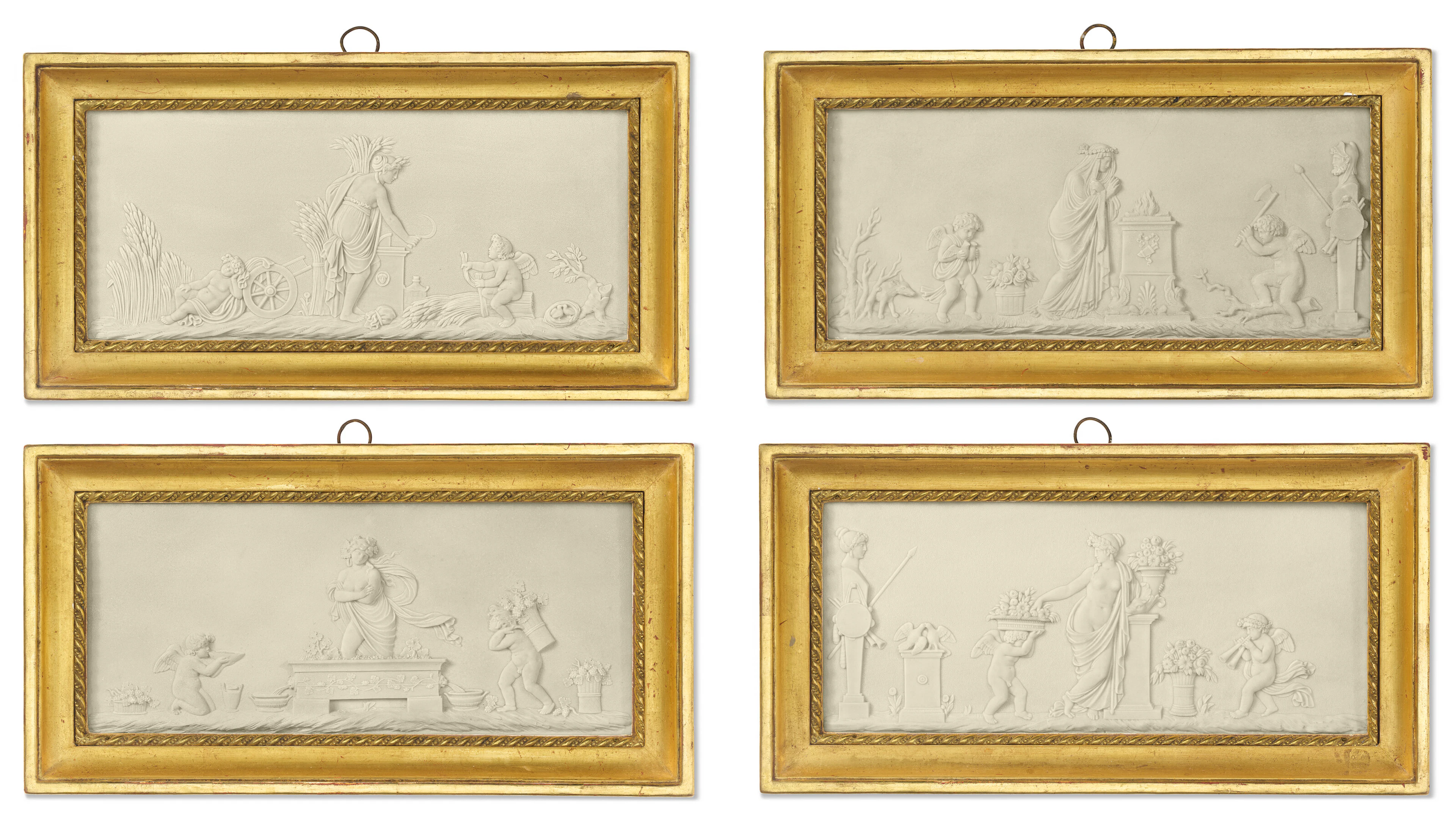 A Series of Four Stone Tablets Depicting the Four Seasons