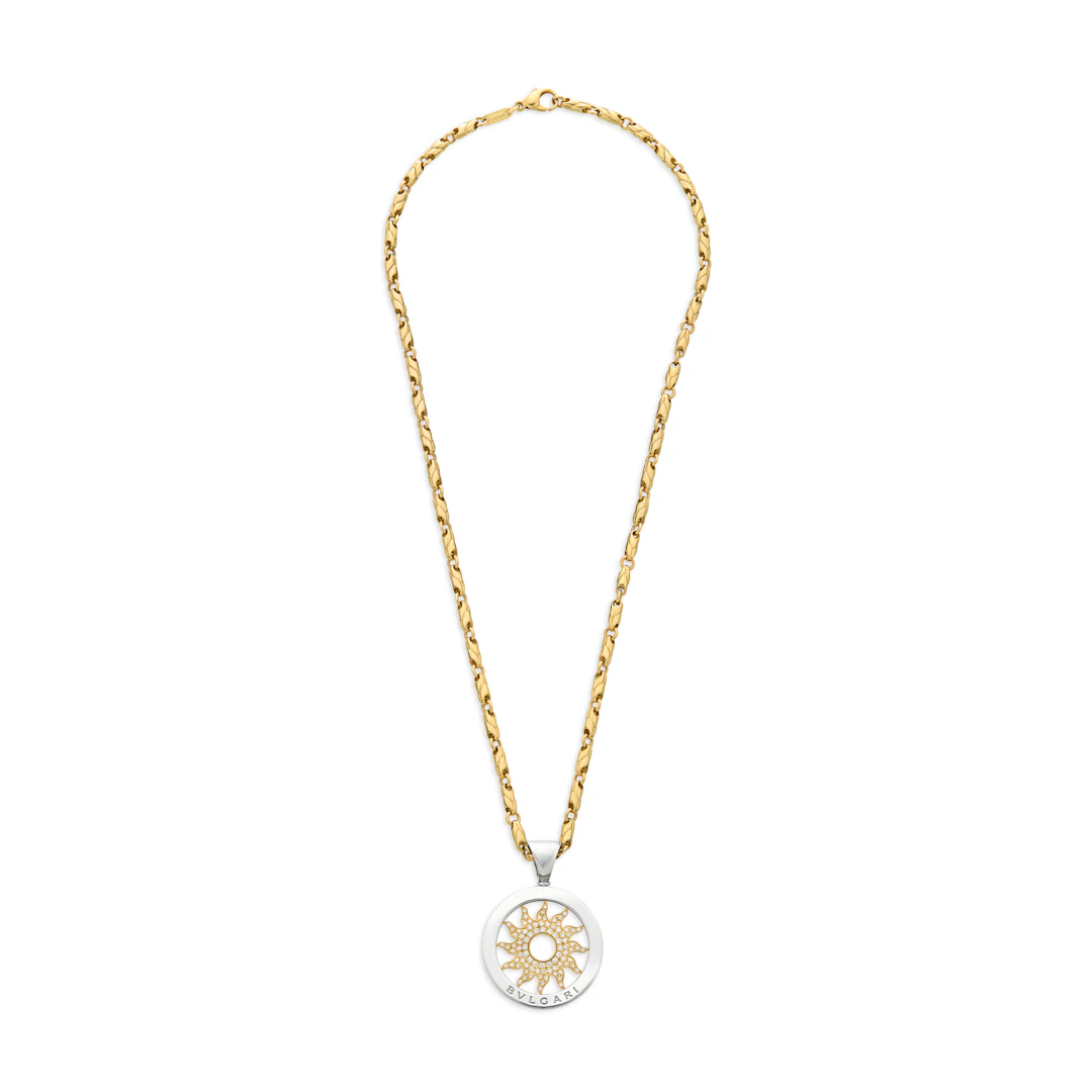 Bulgari Diamond, Gold and Steel Pendant and Gold Necklace
