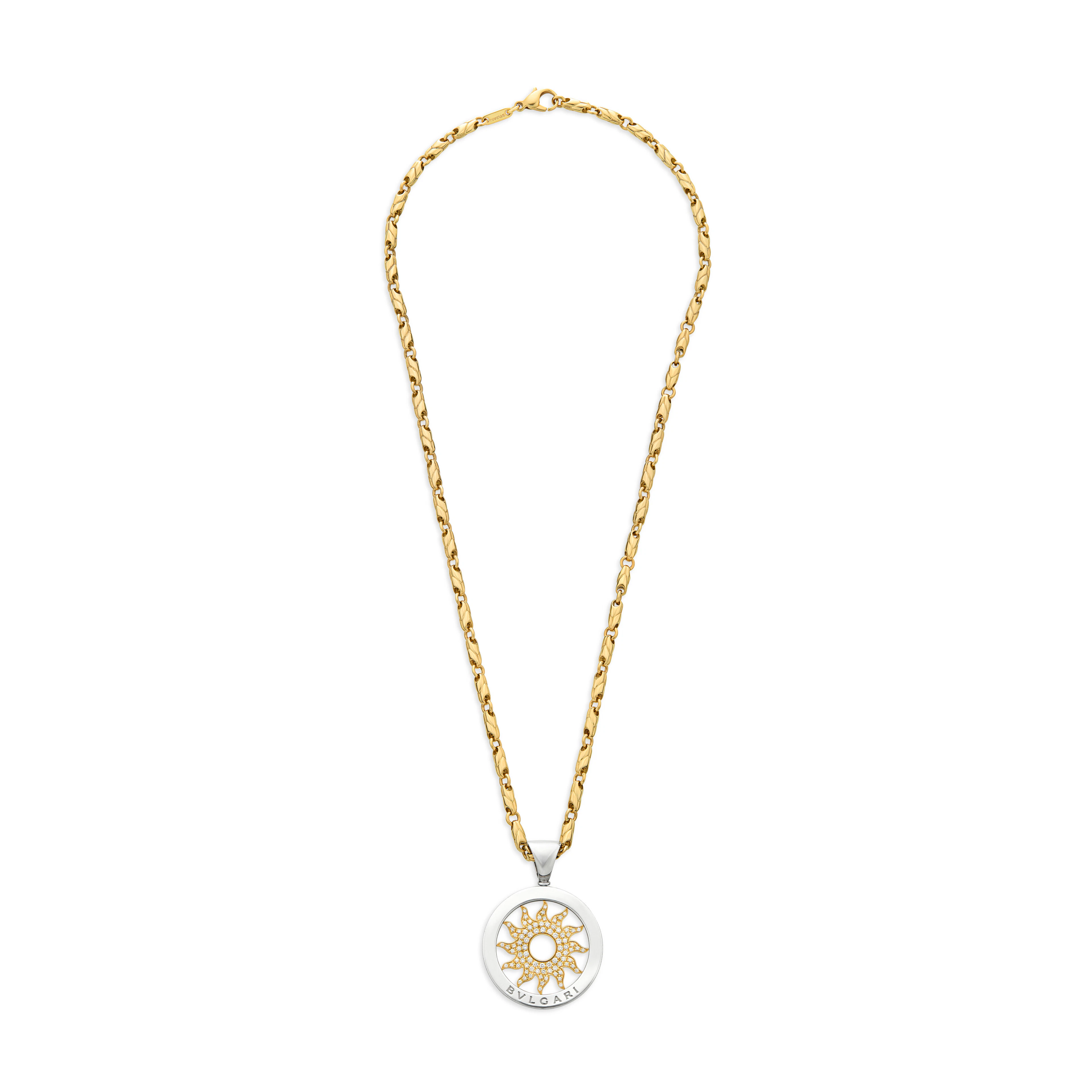 Bulgari Diamond, Gold and Steel Pendant and Gold Necklace