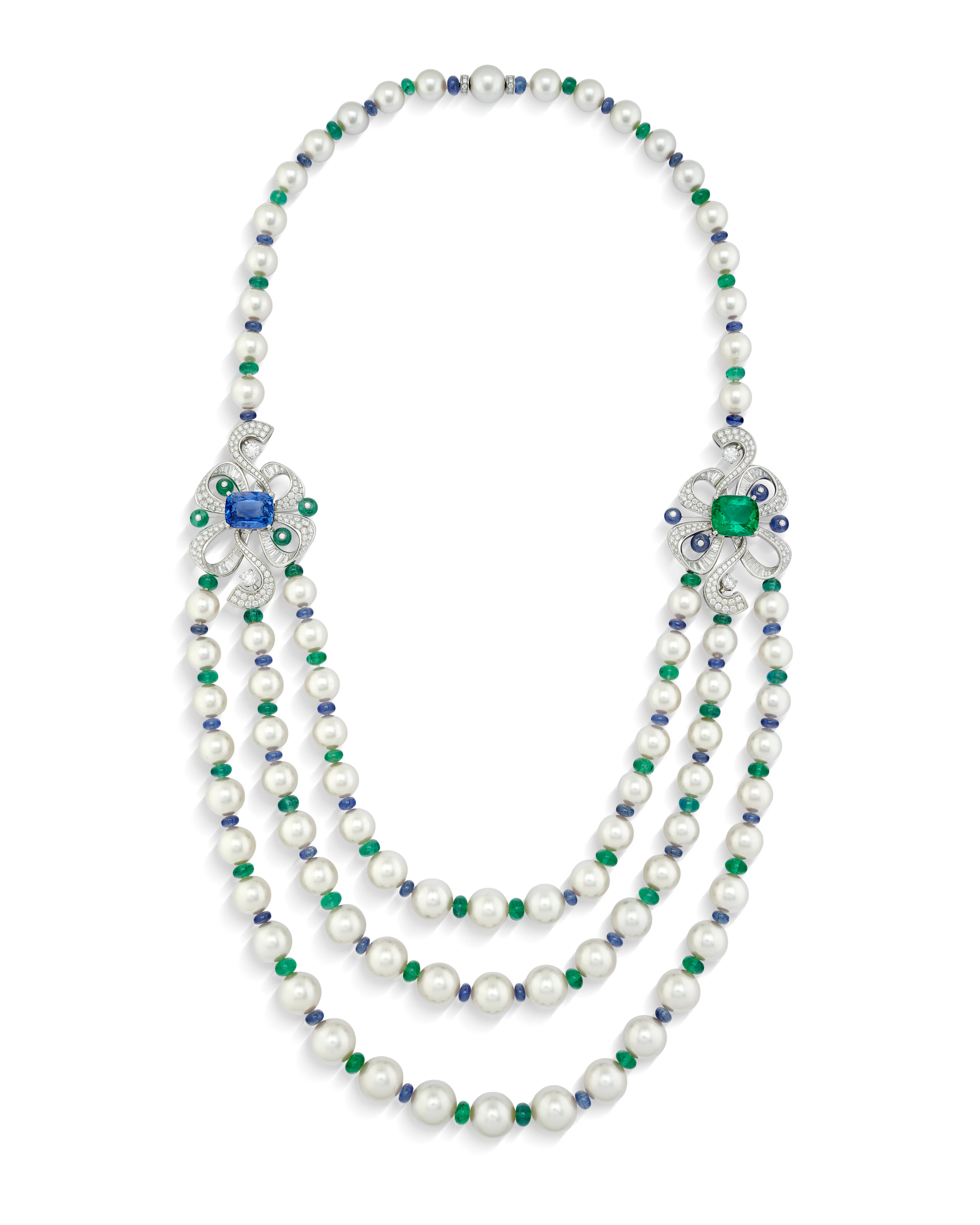 BULGARI SAPPHIRE, EMERALD, DIAMOND AND CULTURED PEARL 'FIOCCO REALE' NECKLACE