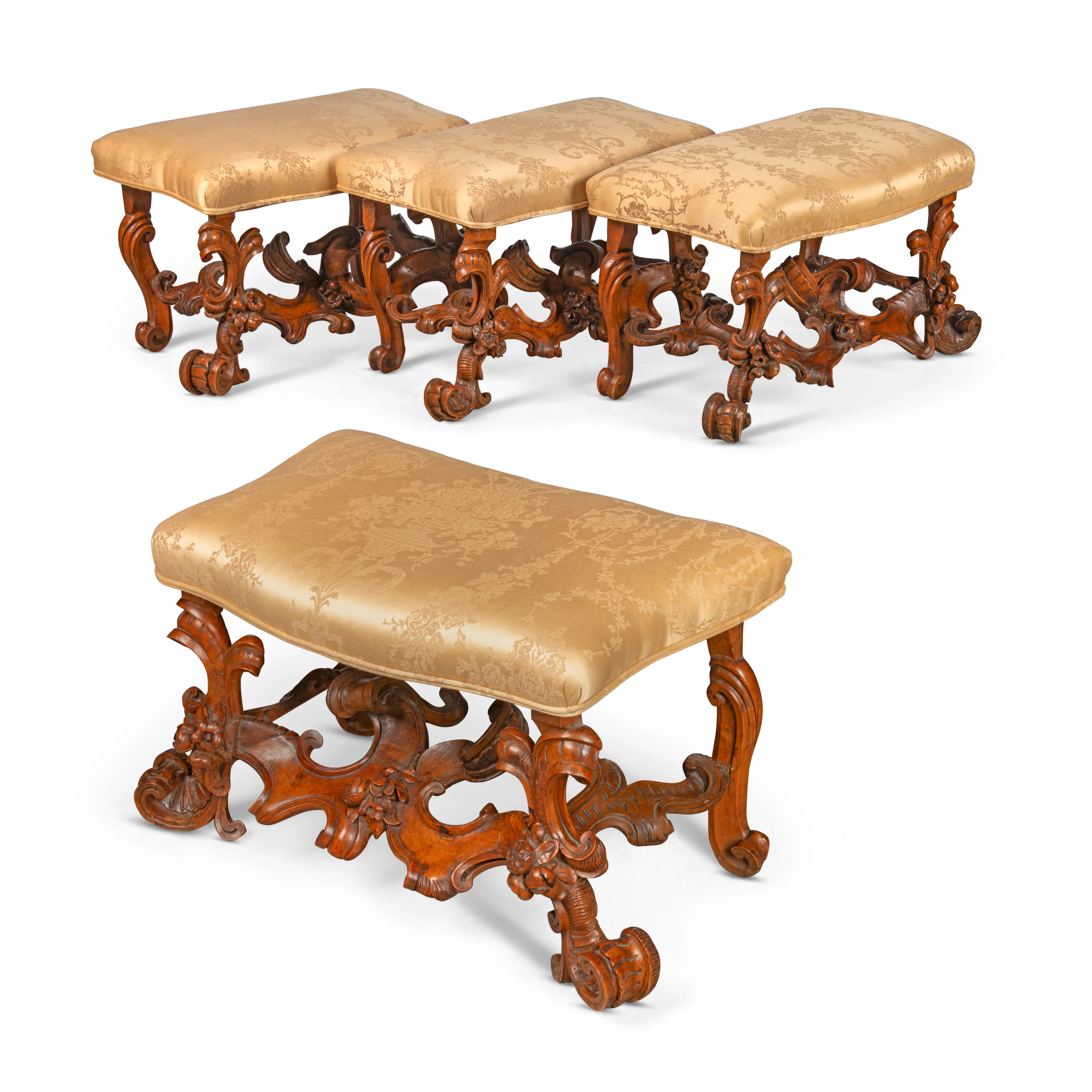 A Set of Four North Italian Boxwood Stools