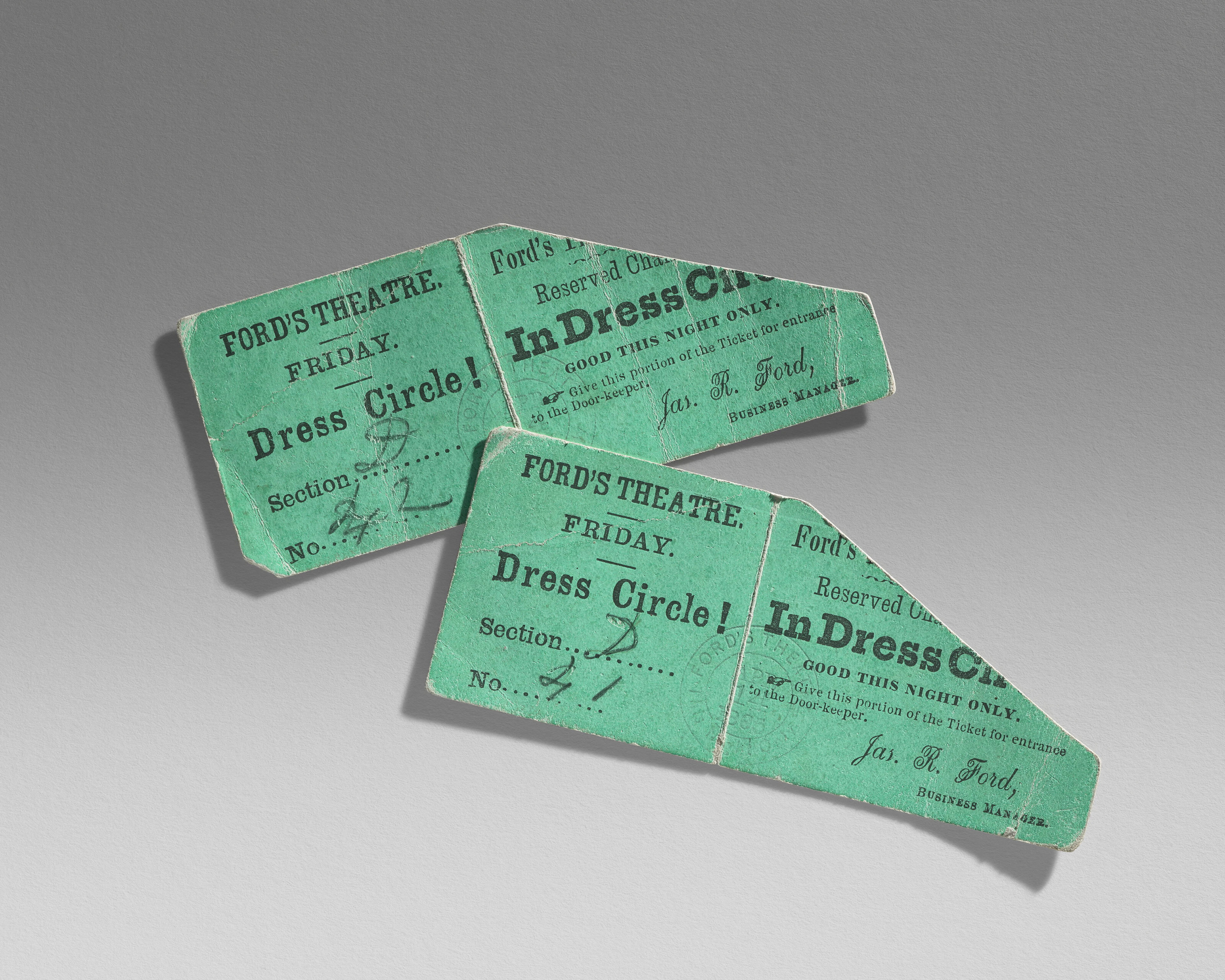 A Pair of Used Dress Circle Tickets for the Night of Lincoln's Assassination