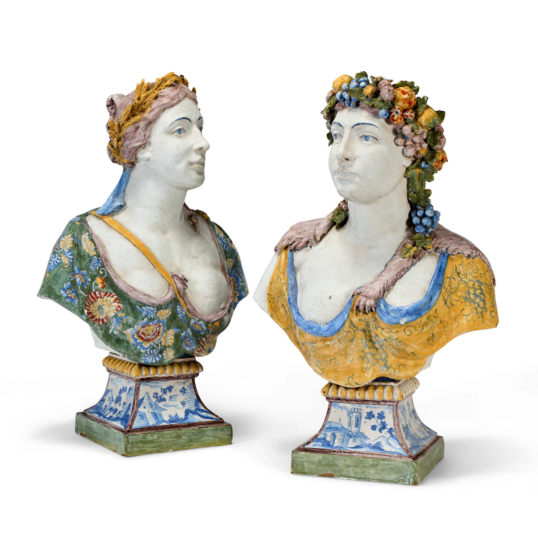 A Pair of French Faience Busts Emblematic of Seasons