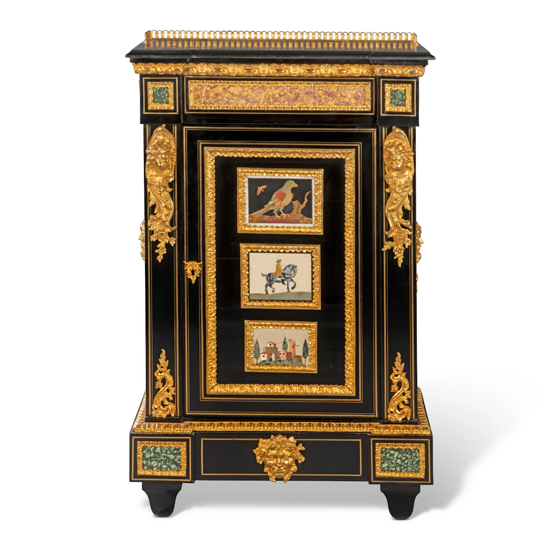 A French Ormolu-Mounted and Brass-Inlaid, Pietra Dura, Spanish Brocatelle
