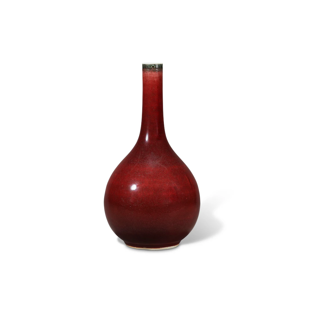 A Very Rare Copper-Red Glazed and Green-Enamelled Langyao 'Floral' Bottle Vase