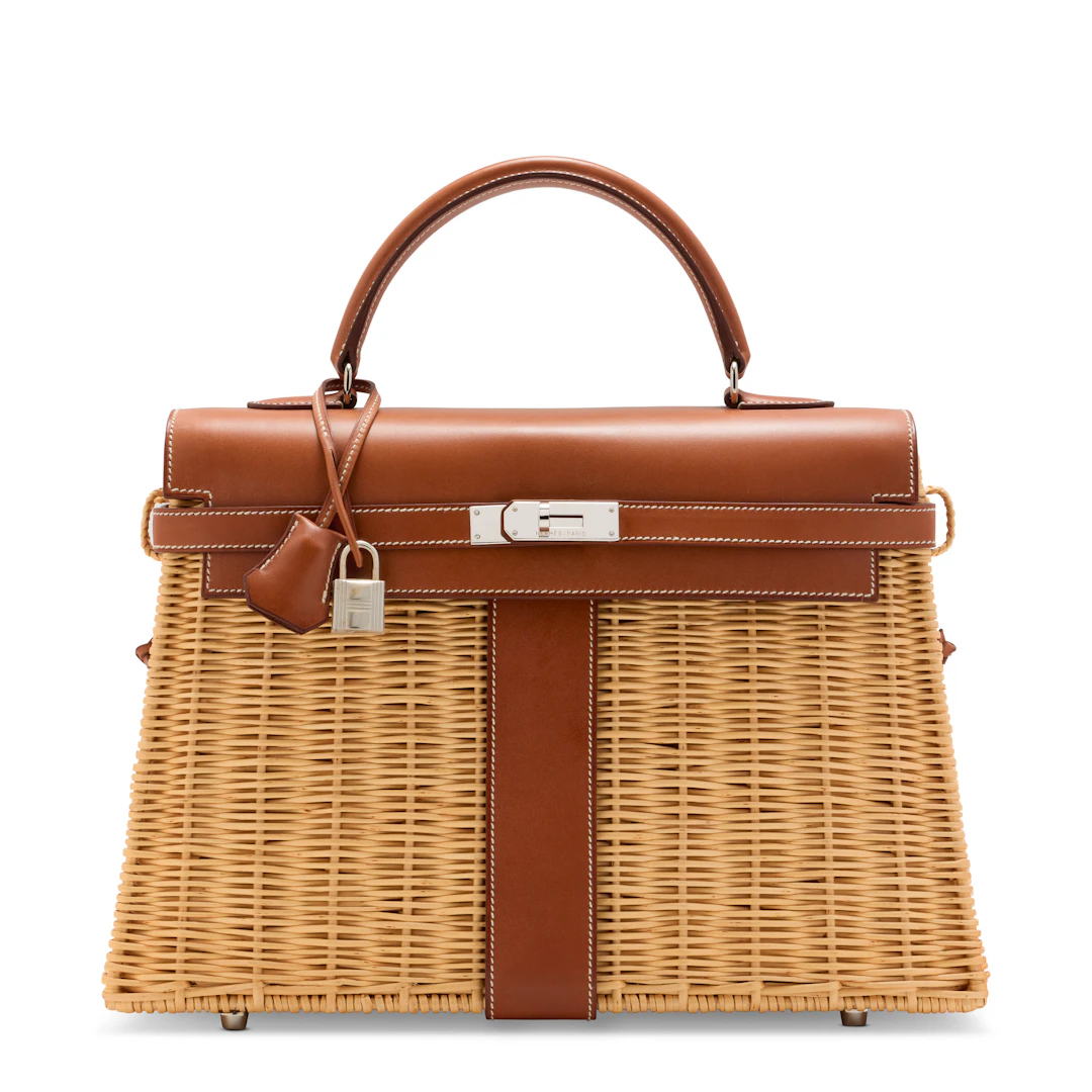 A Limited Edition Fauve Barénia Leather & Osier Wicker Picnic Kelly