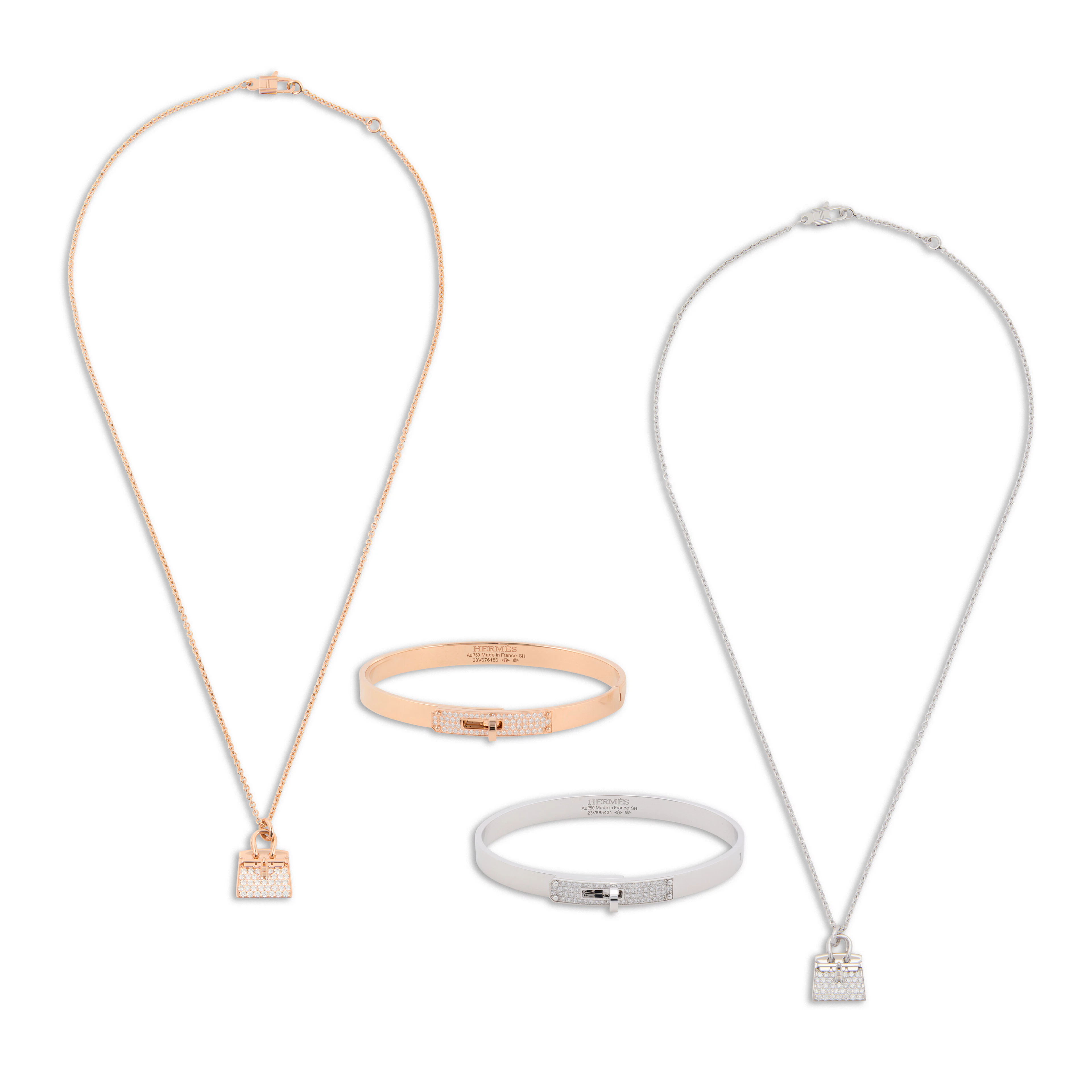 A SET OF FOUR JEWELLERY: 18K ROSE GOLD & DIAMOND KELLY BRACELET &