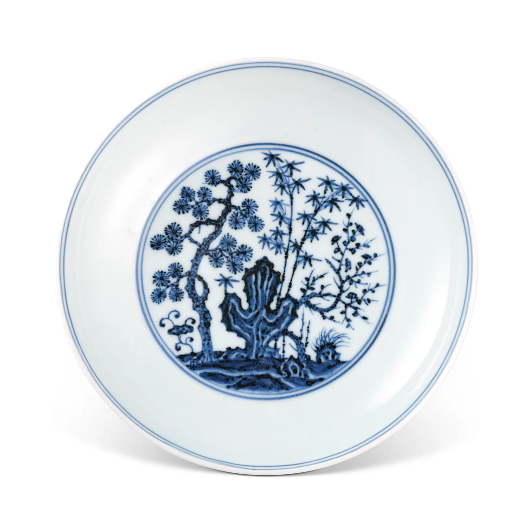 A Fine and Very Rare Blue and White ‘Three Friends of Winter’ Dish