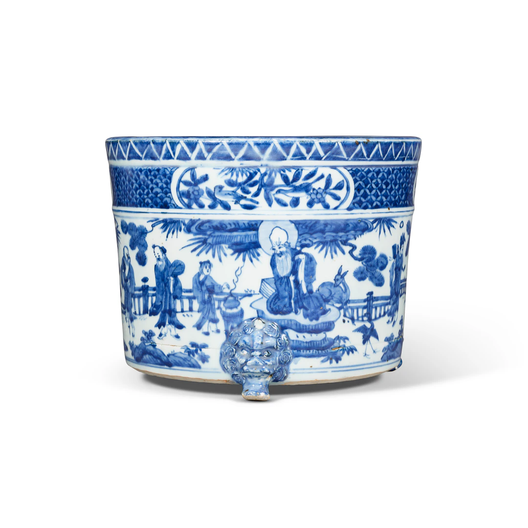 A Blue and White 'Shoulao and Eight Immortals' Tripod Censer