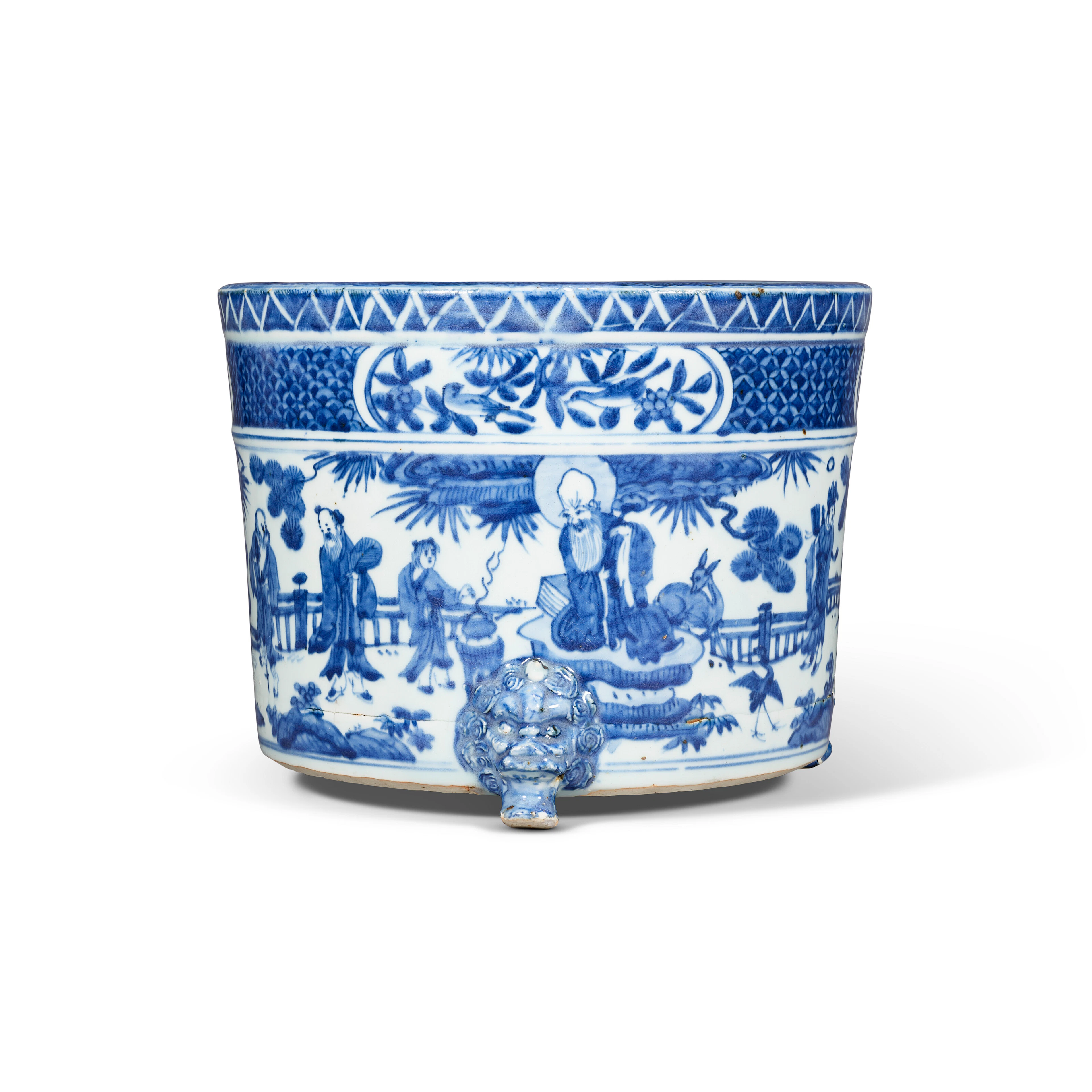 A Blue and White 'Shoulao and Eight Immortals' Tripod Censer