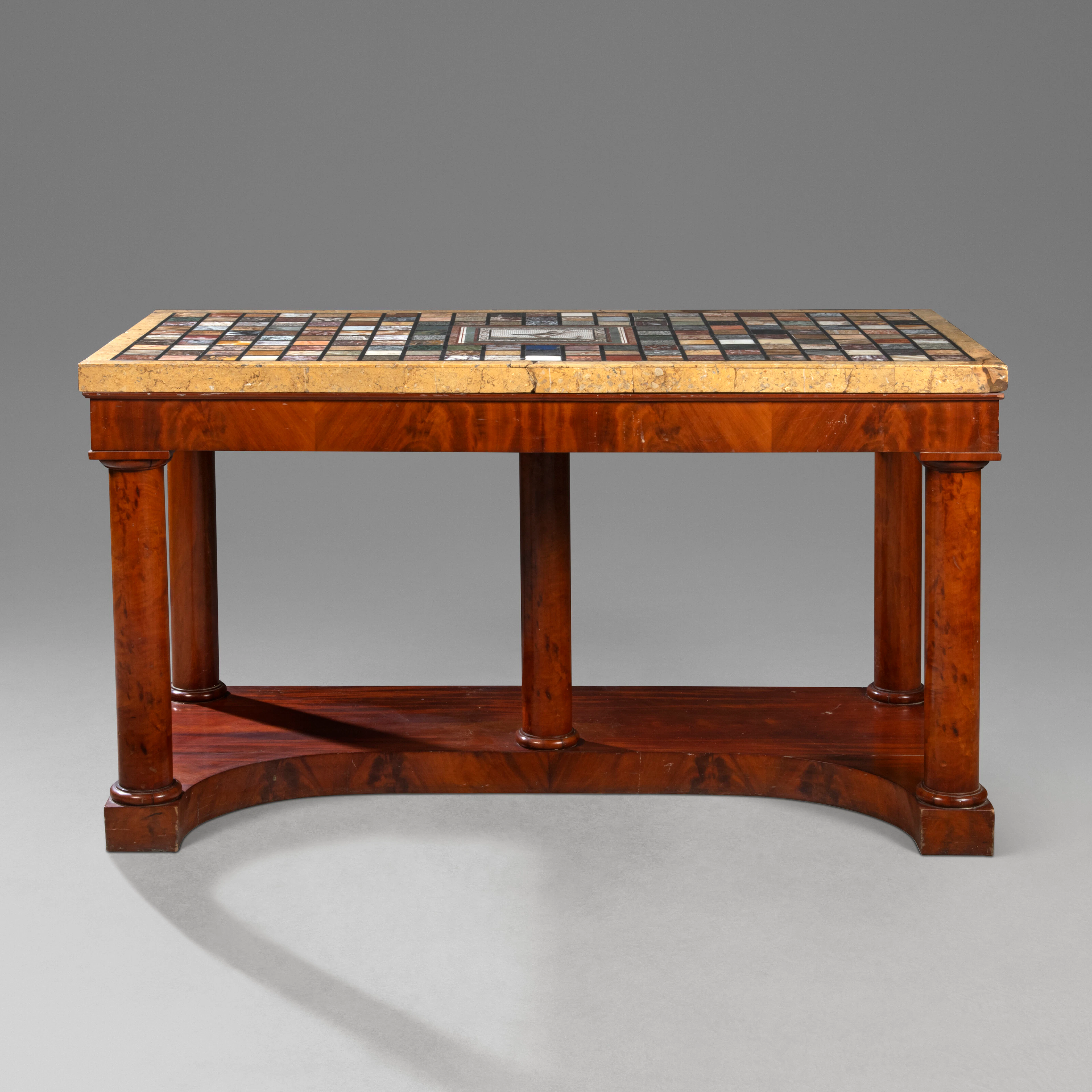 An Italian Mahogany, Pietra Dura and Specimen Marble Console Table