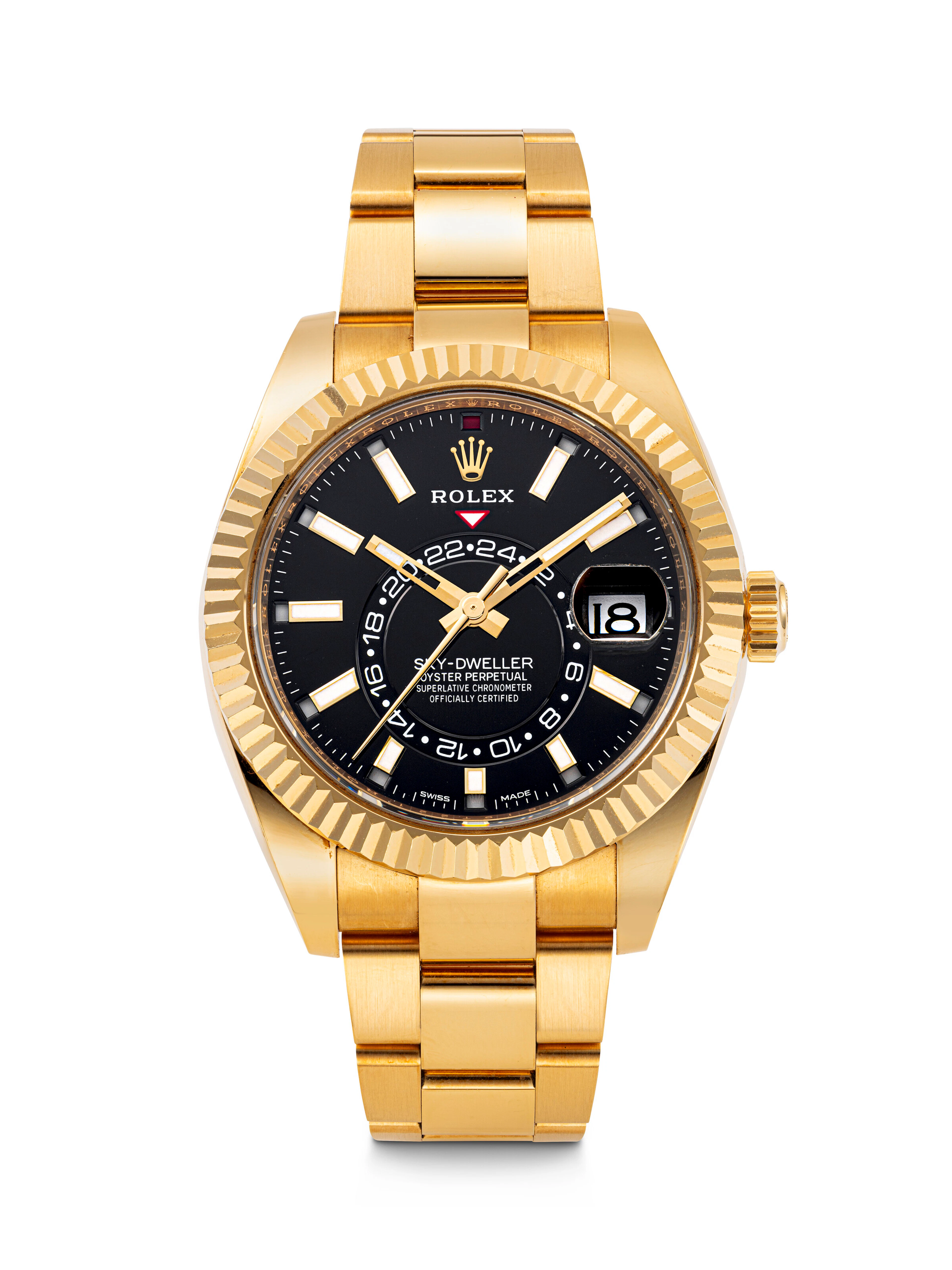 ROLEX. AN 18K GOLD ANNUAL CALENDAR AUTOMATIC WRISTWATCH WITH SWEEP