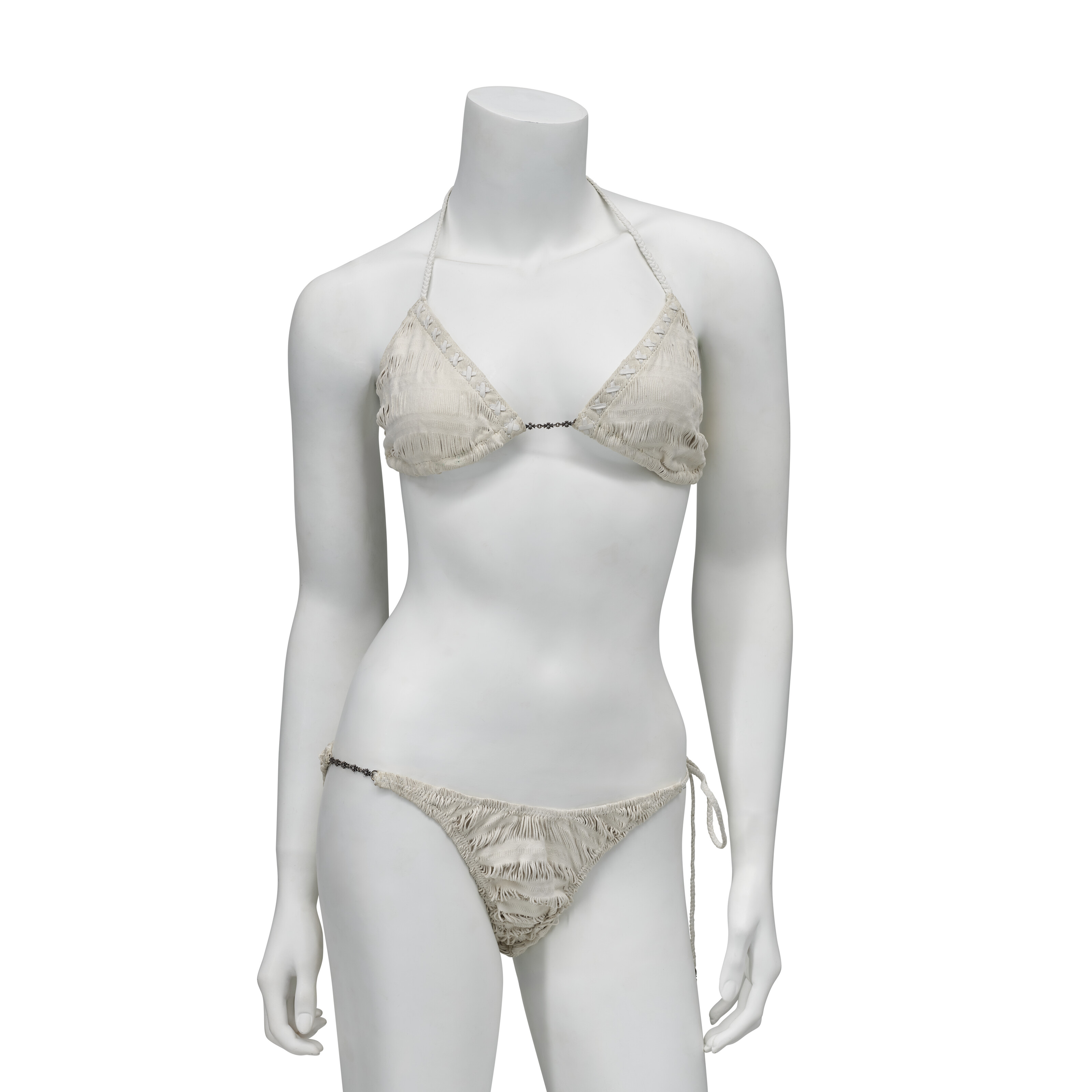 A Rare Crème Laser Cut Suede Bikini with Diamond & Sterling Silver Hardware