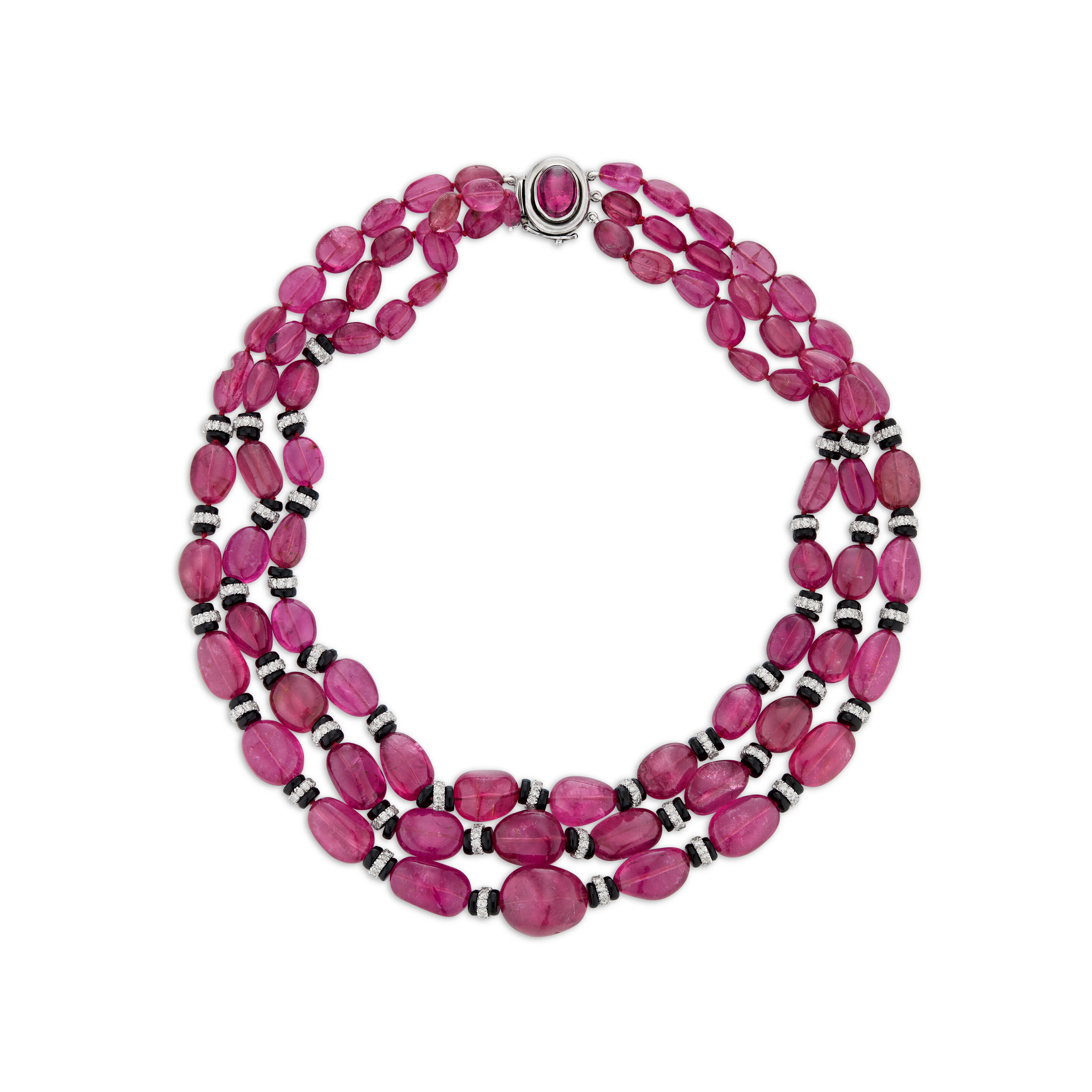 Tourmaline, Onyx and Diamond Multi-Strand Necklace