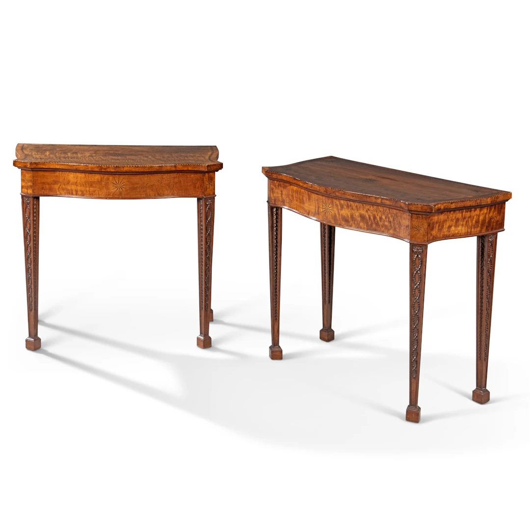 A Pair of George Iii Mahogany, Sycamore, Tulipwood and Marquetry Pier Tables