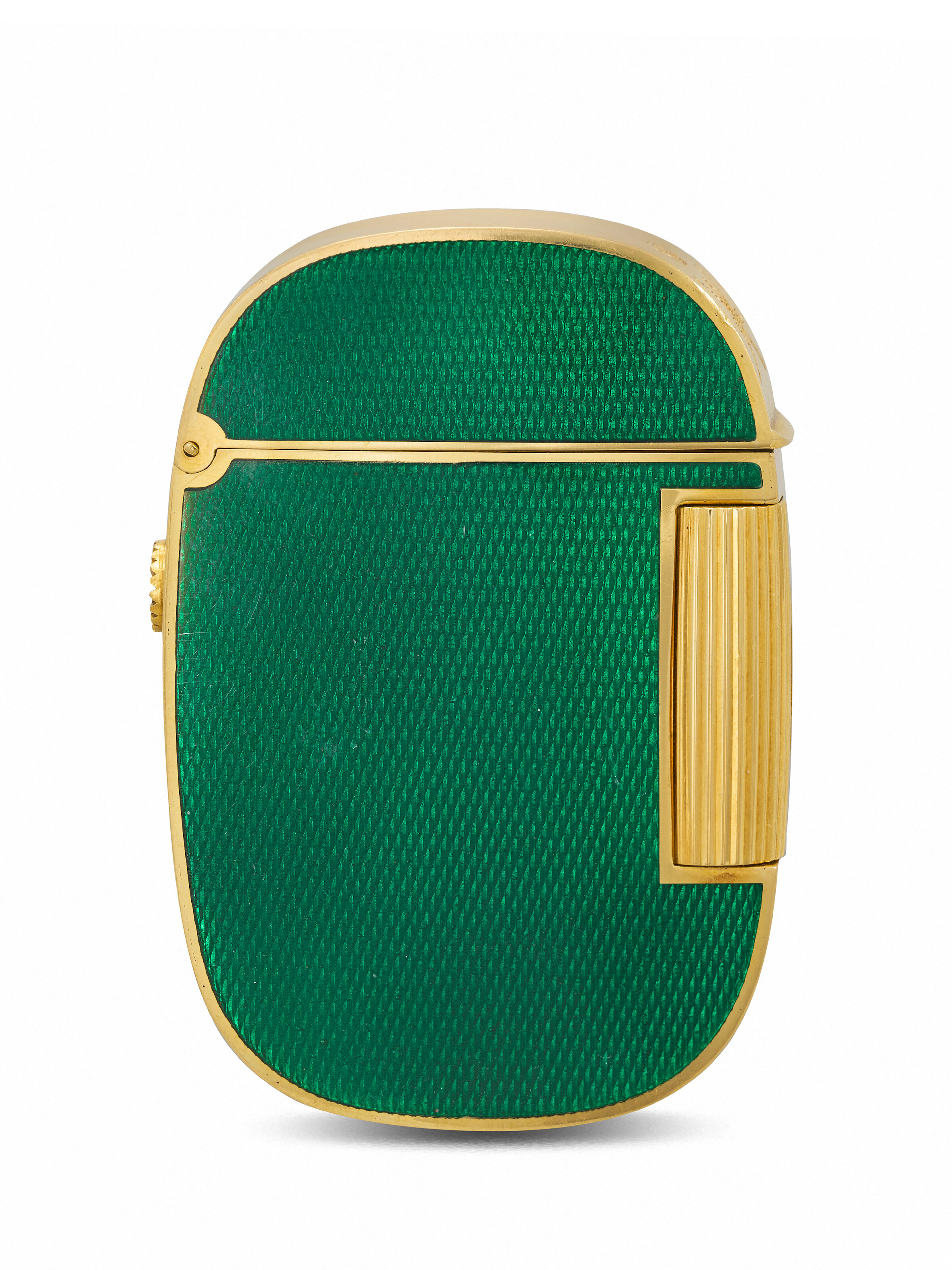 PATEK PHILIPPE. AN EXTREMELY RARE AND ATTRACTIVE 18K GOLD AND ENAMEL LIGHTER