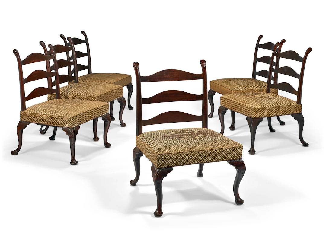 A Set of Six Large George Iii Stained Mahogany Ladder-Back Side Chairs