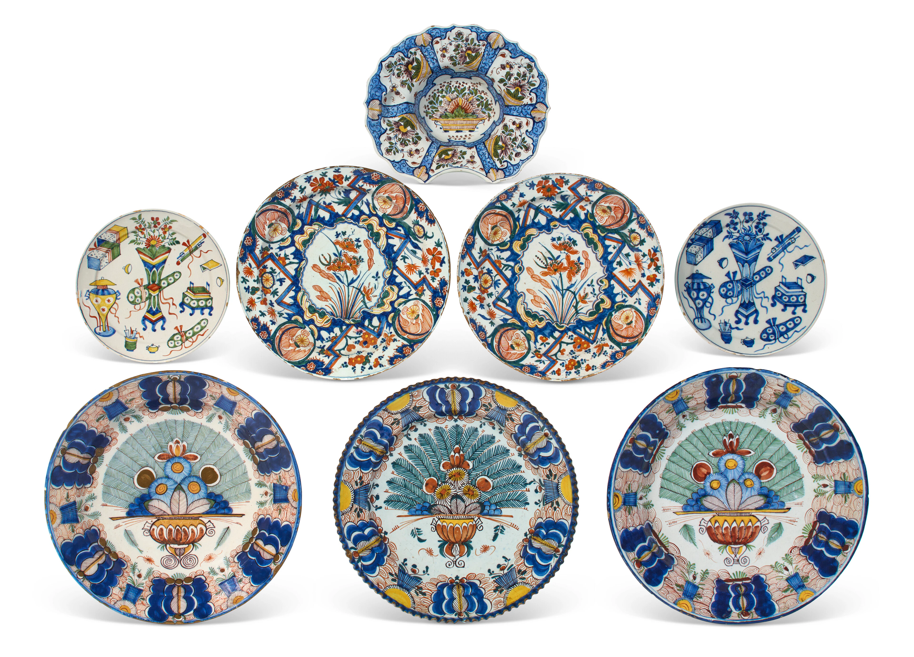 A Group of Eight Dutch Delft Dishes