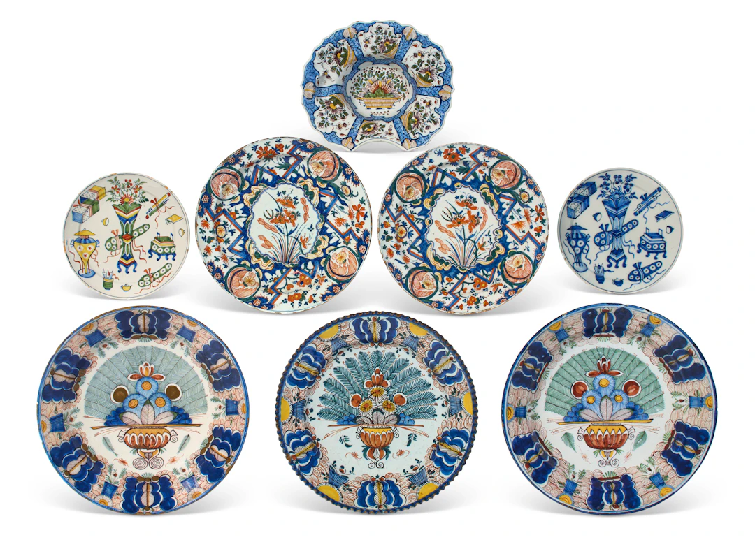 A Group of Eight Dutch Delft Dishes