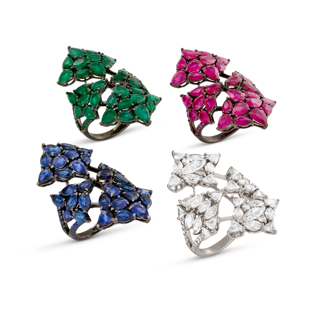 Group of Four Multi-Gem Rings