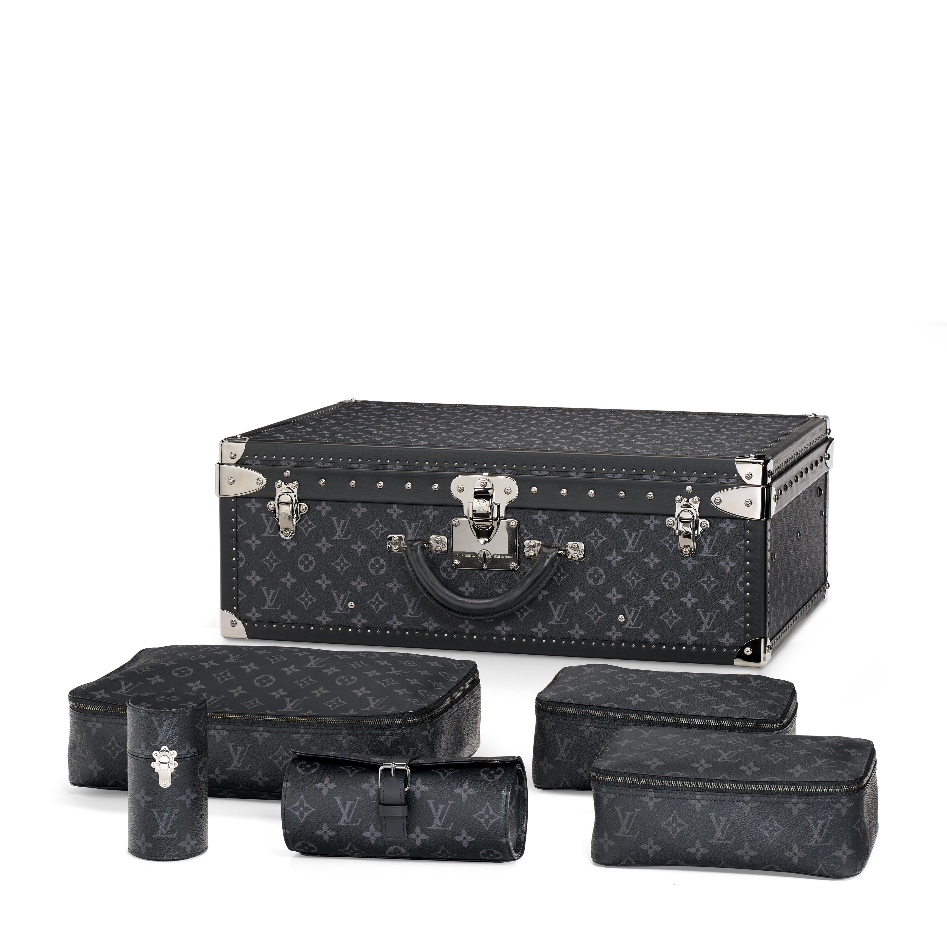 A Grey Monogram Eclipse Alzer 60 Trunk & Travel Set
