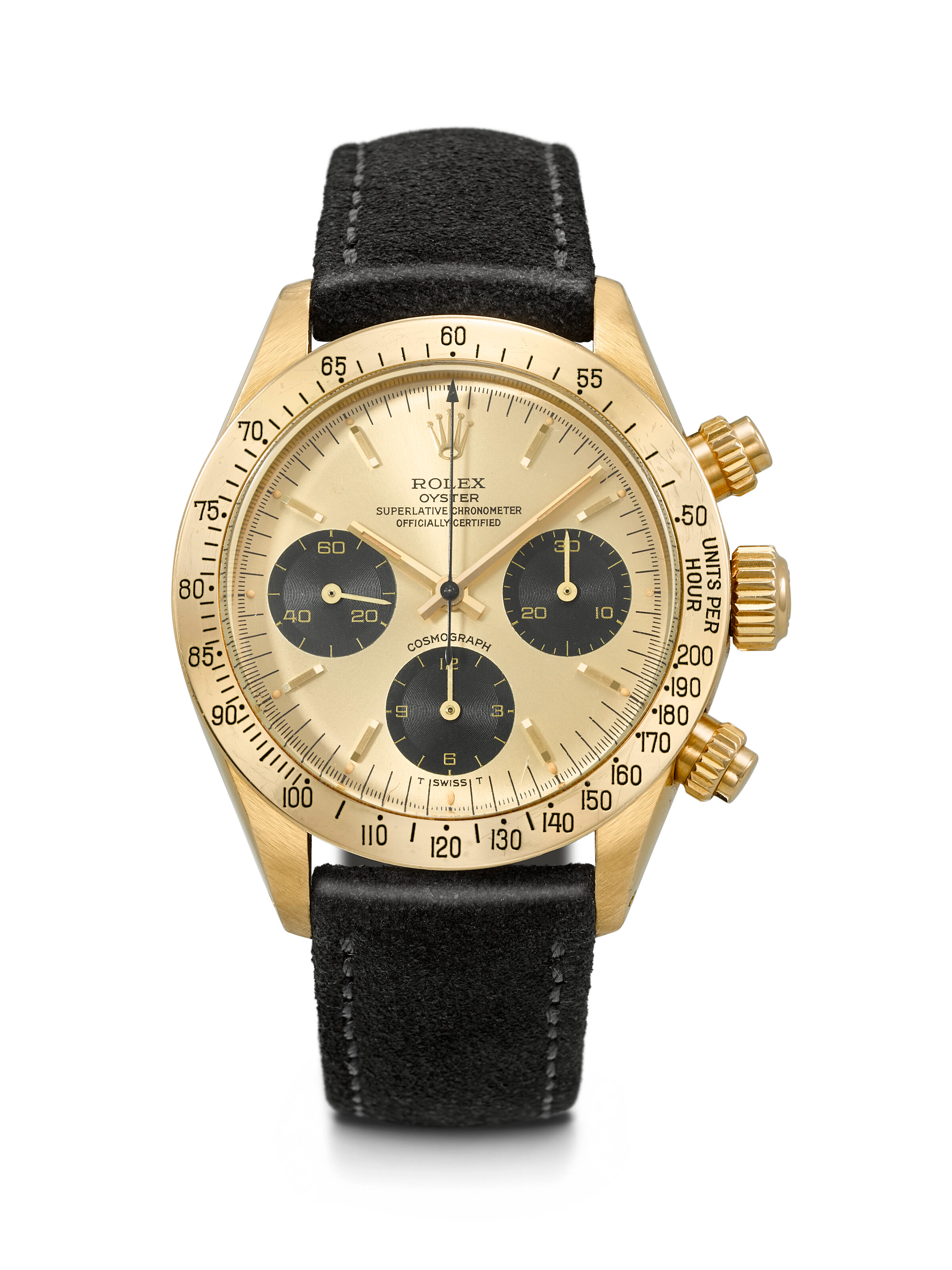 ROLEX. A RARE AND ATTRACTIVE 18K GOLD CHRONOGRAPH WRISTWATCH