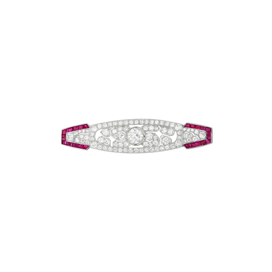 Tiffany & Co. Art Deco Ruby and Diamond Brooch