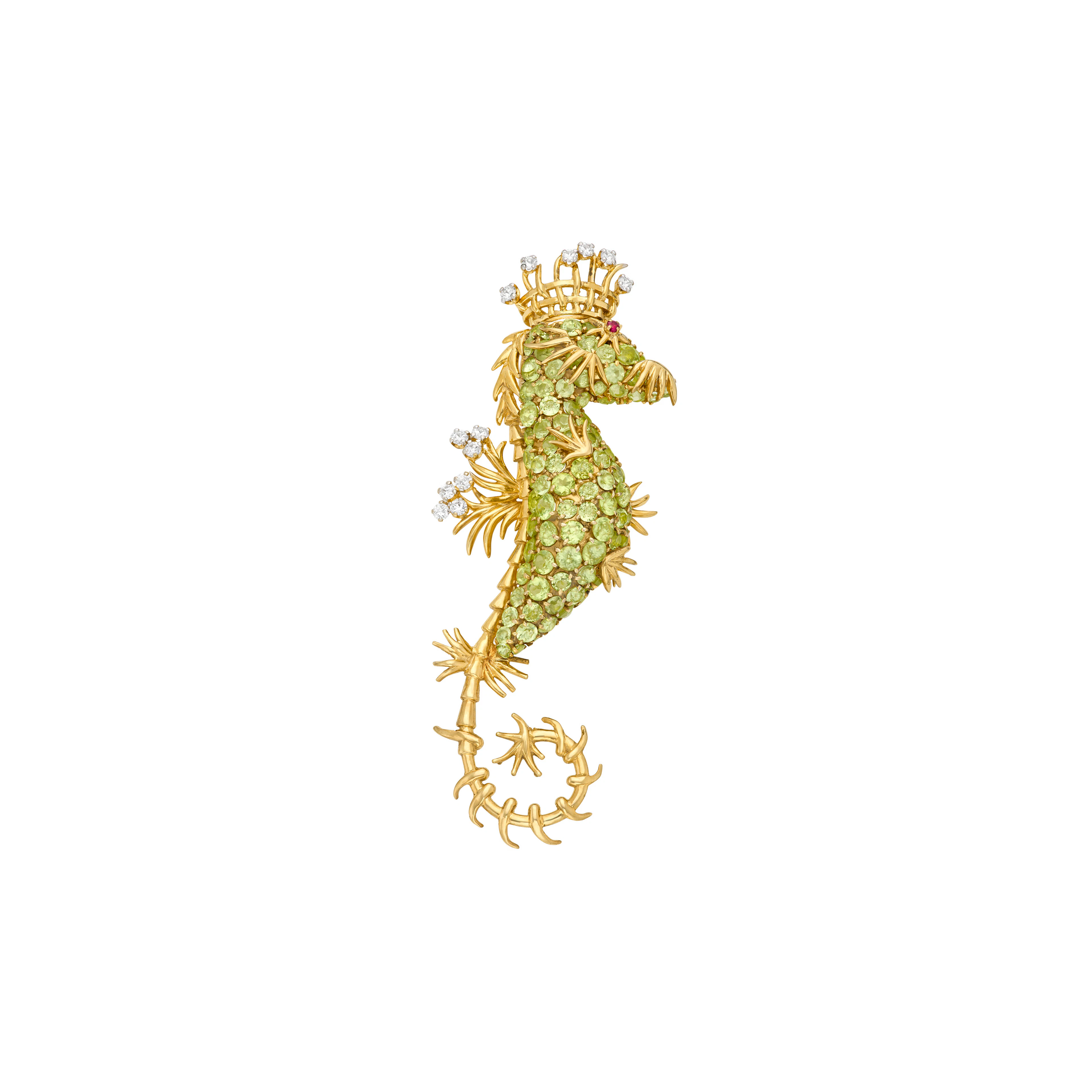 Tiffany & Co., Jean Schlumberger Peridot, Ruby and Diamond 'Seahorse' Brooch