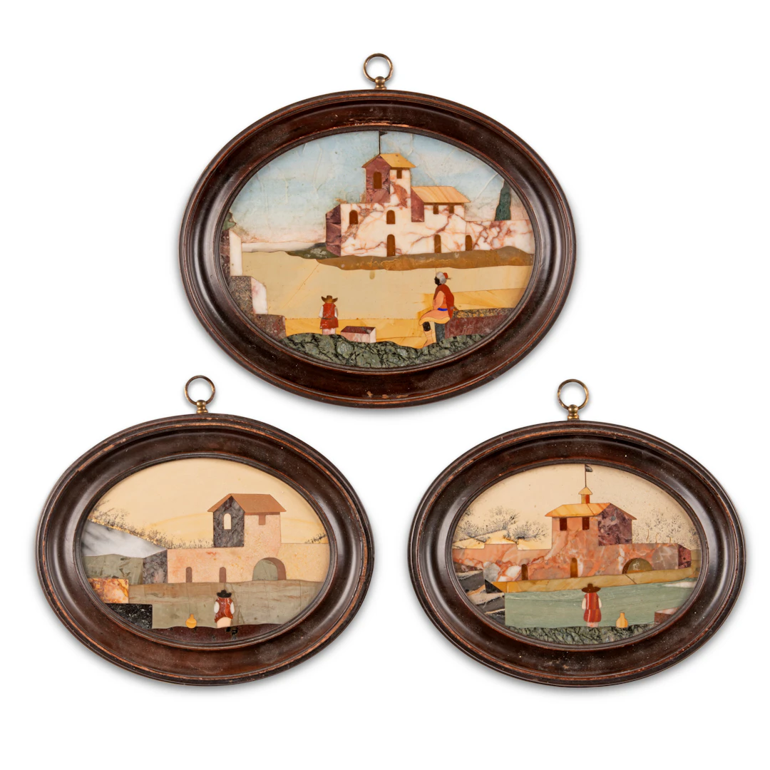 A Set of Three Italian Pietra Dura Oval Medallions
