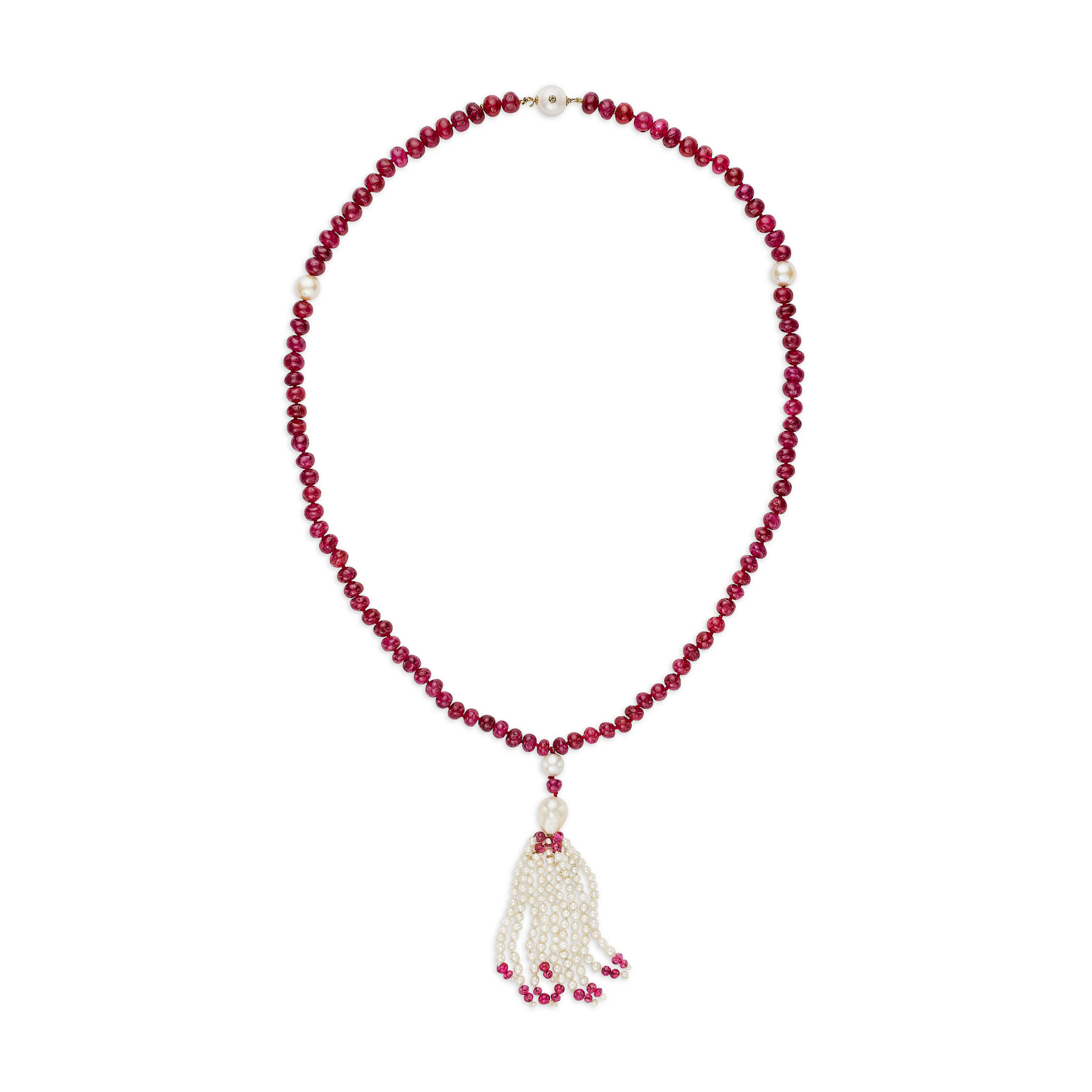 Art Deco Ruby and Natural Pearl Sautoir Necklace