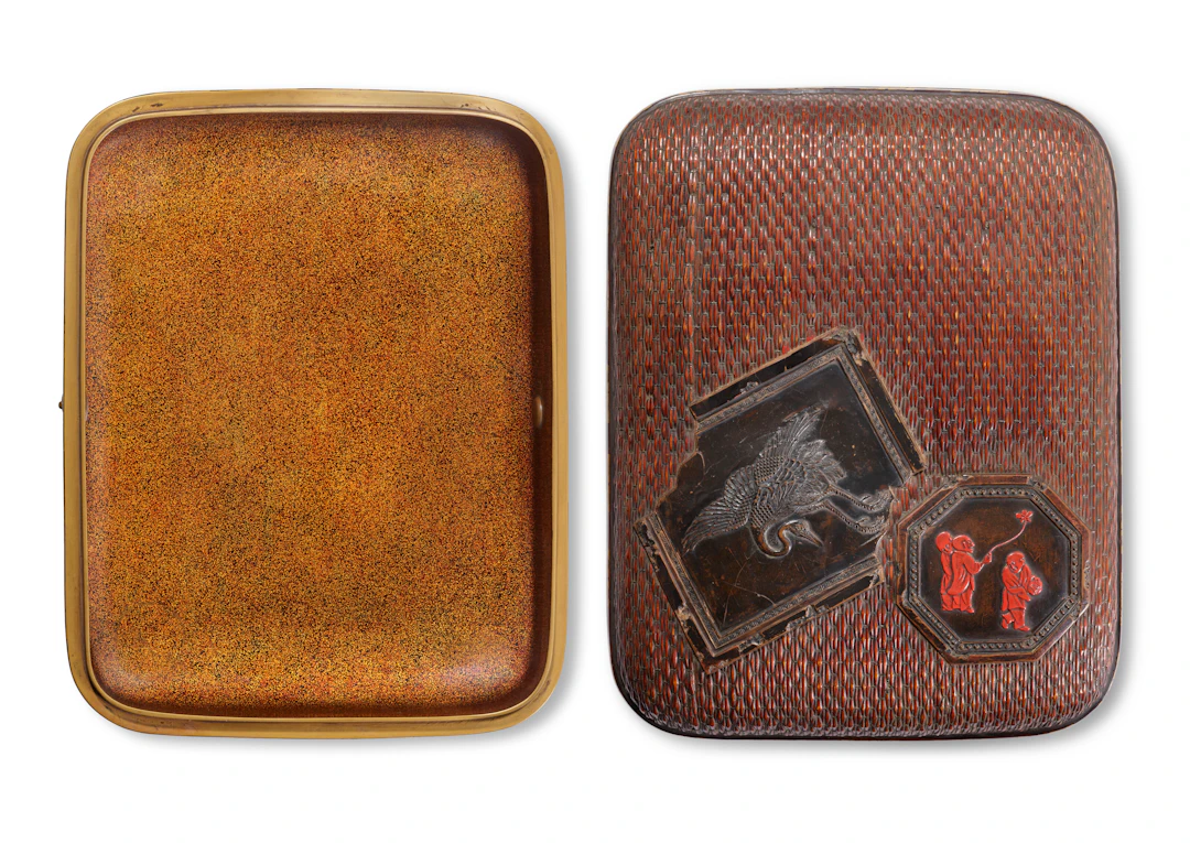 An Inlaid Lacquered-Rattan Ryoshibako (Document Box)