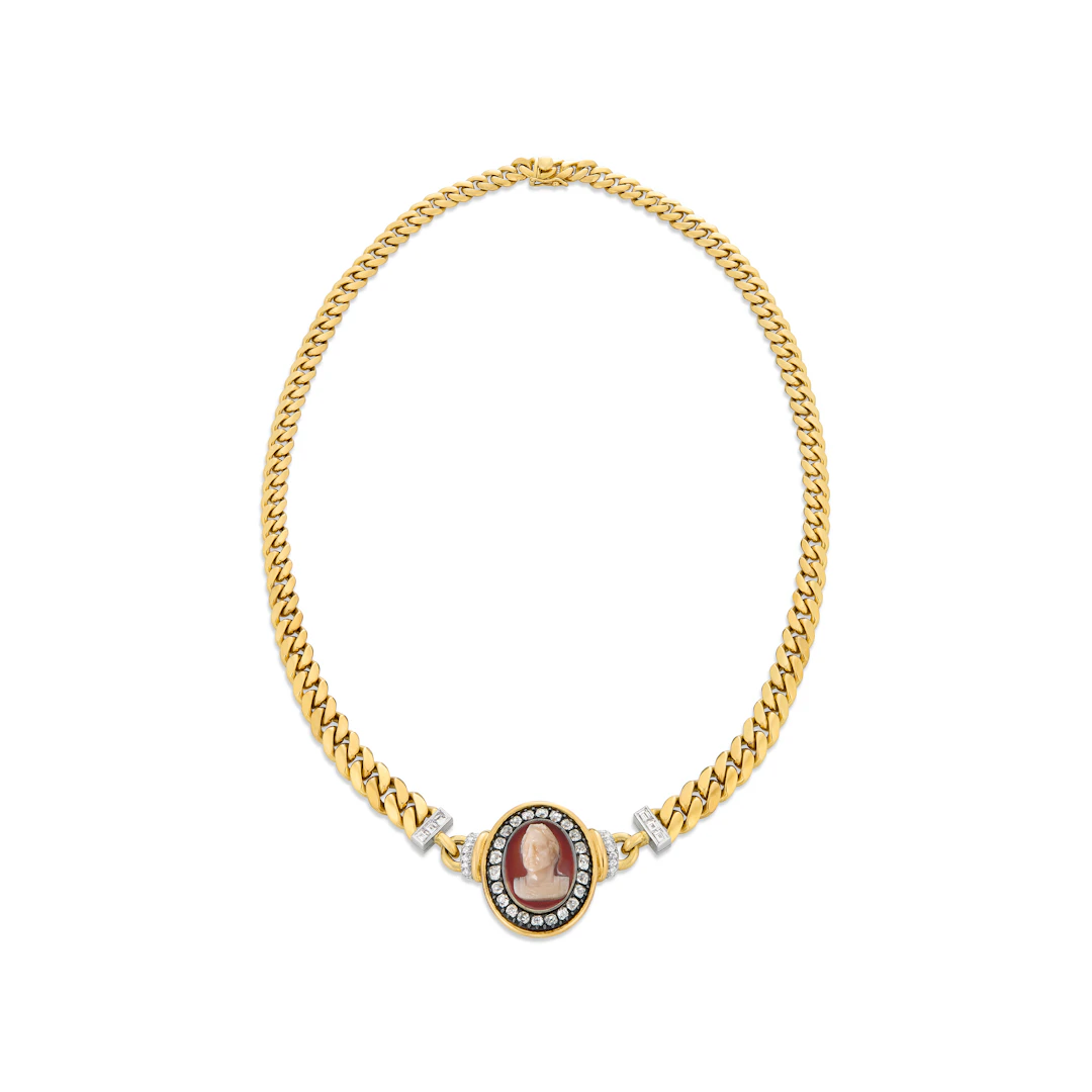 Bulgari Hardstone Cameo and Diamond Necklace