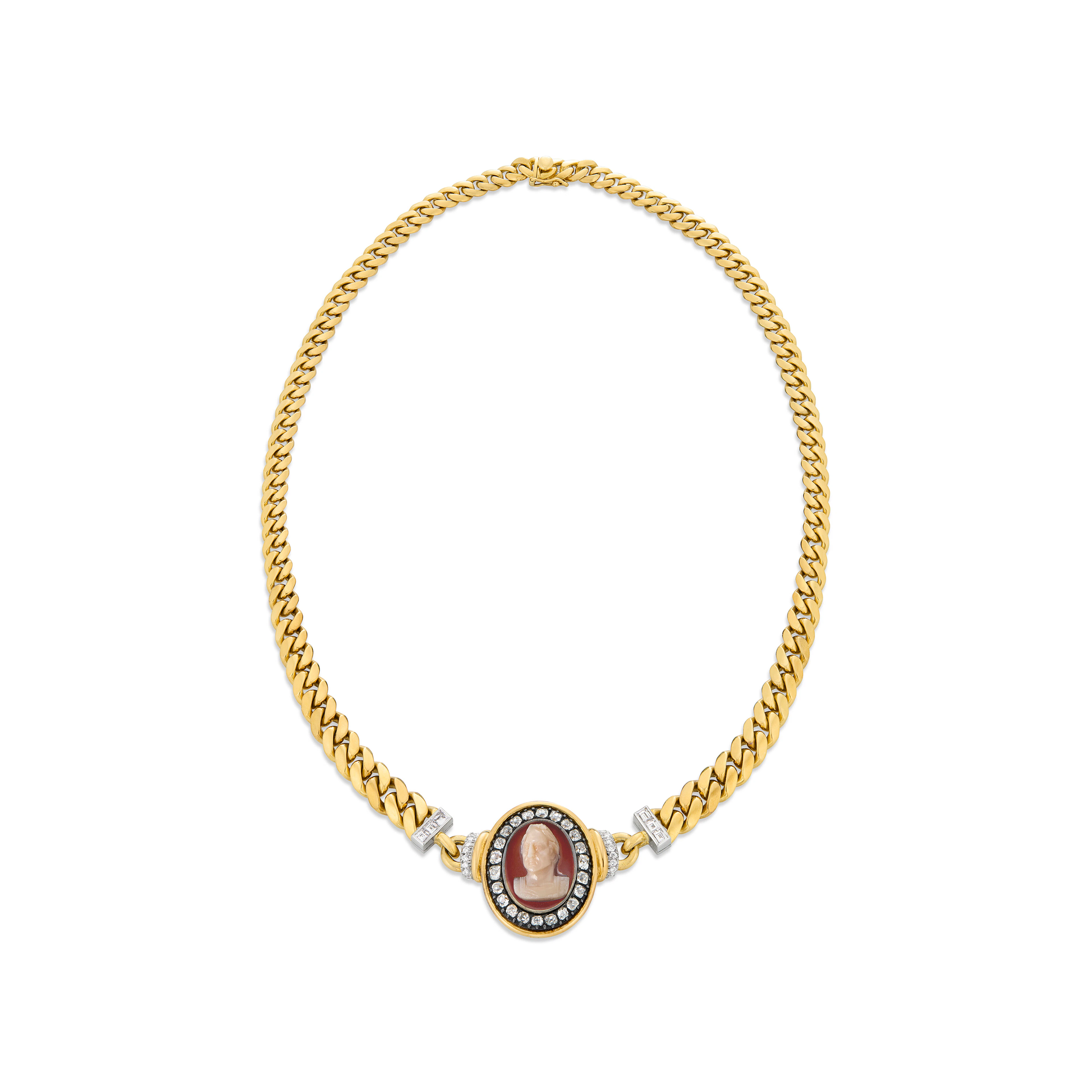 Bulgari Hardstone Cameo and Diamond Necklace