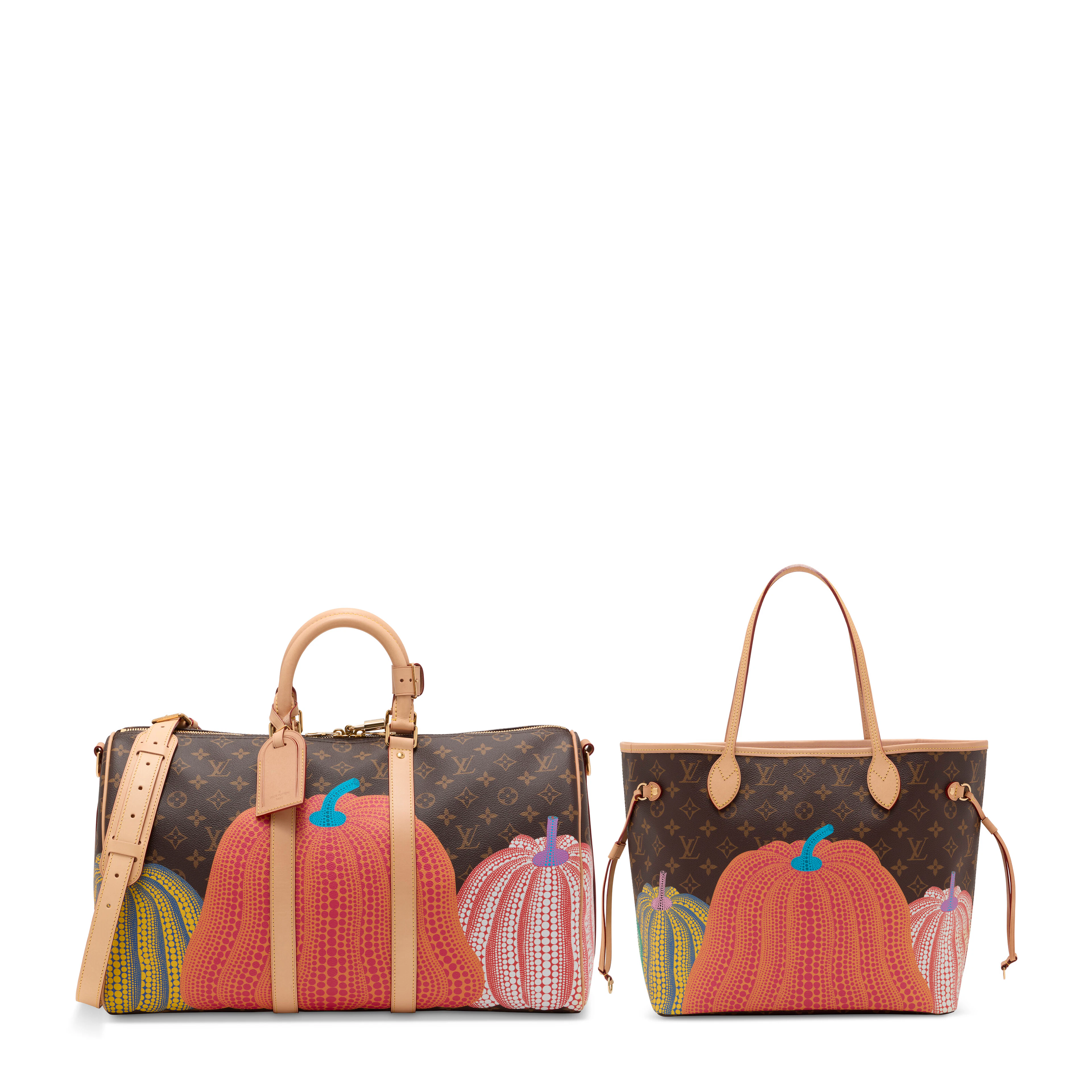 A SET OF TWO: LIMITED EDITION PAINTED PUMPKIN MONOGRAM KEEPALL 45
