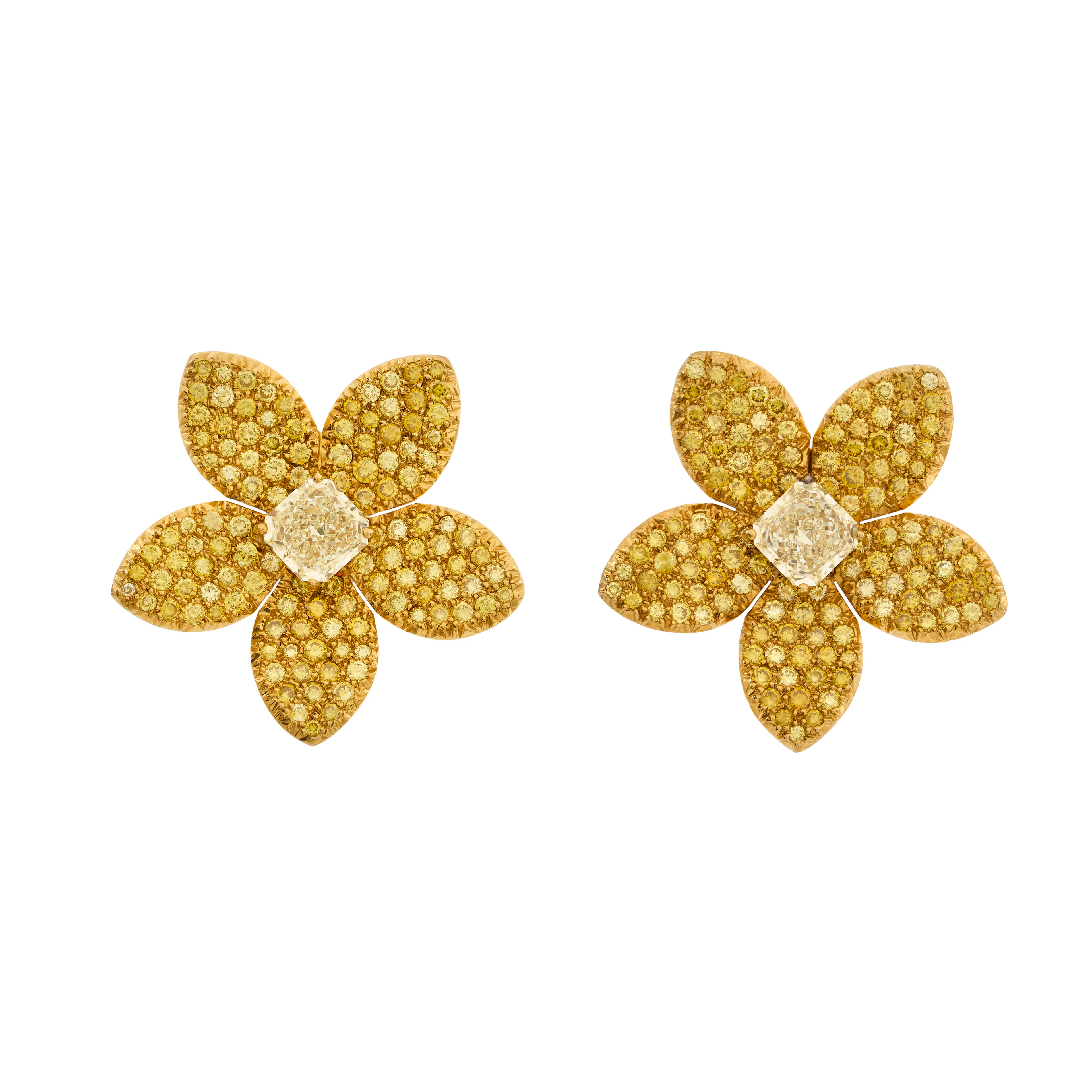 Graff Pair of Coloured Diamond Flower Earrings