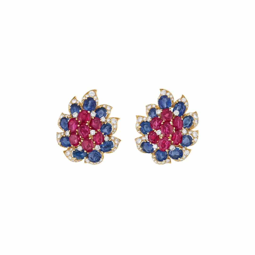 Bulgari Ruby, Sapphire and Diamond Earrings