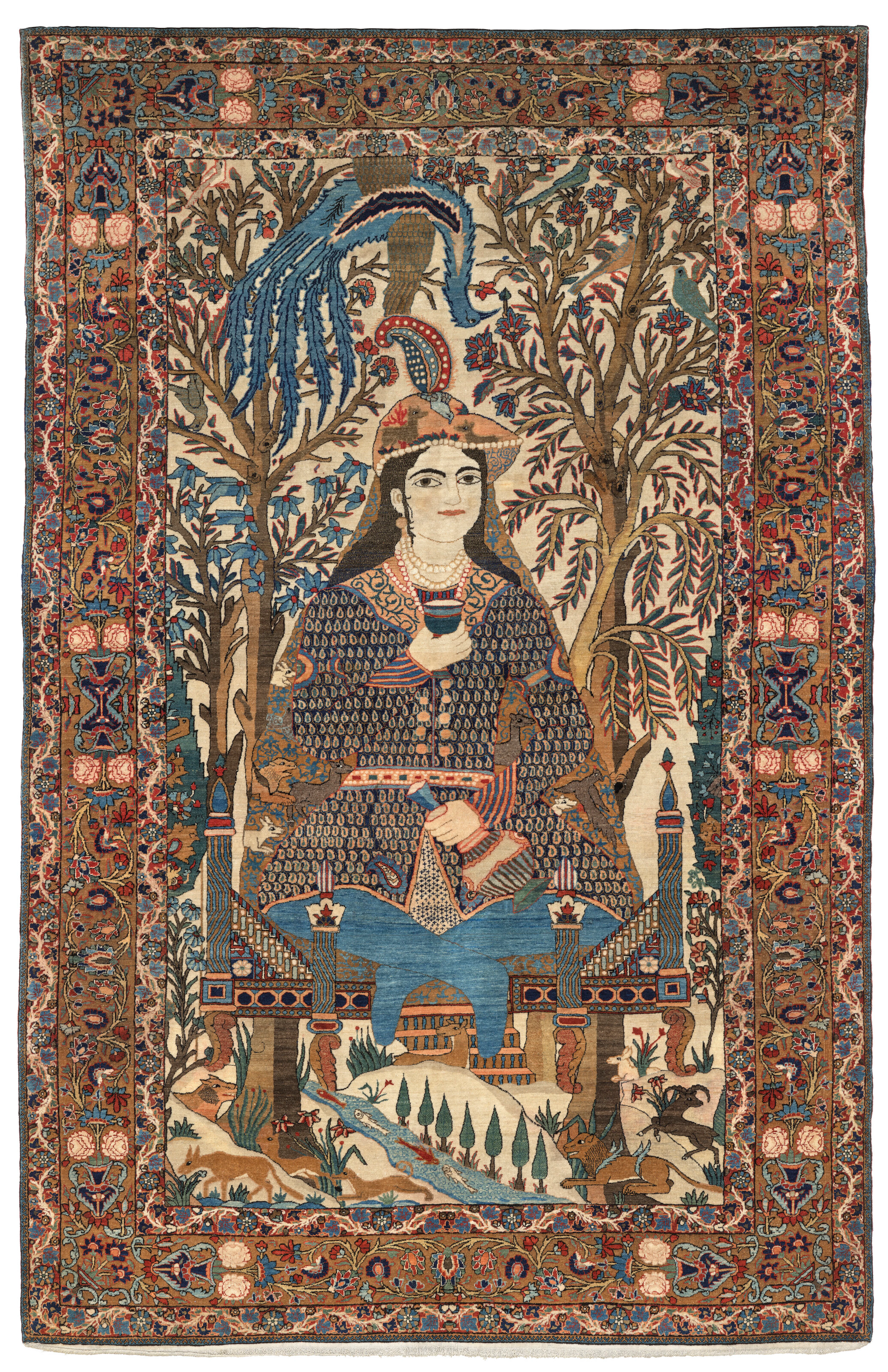 A RELIEF-CUT PICTORIAL KASHAN 'MOHTASHAM' RUG