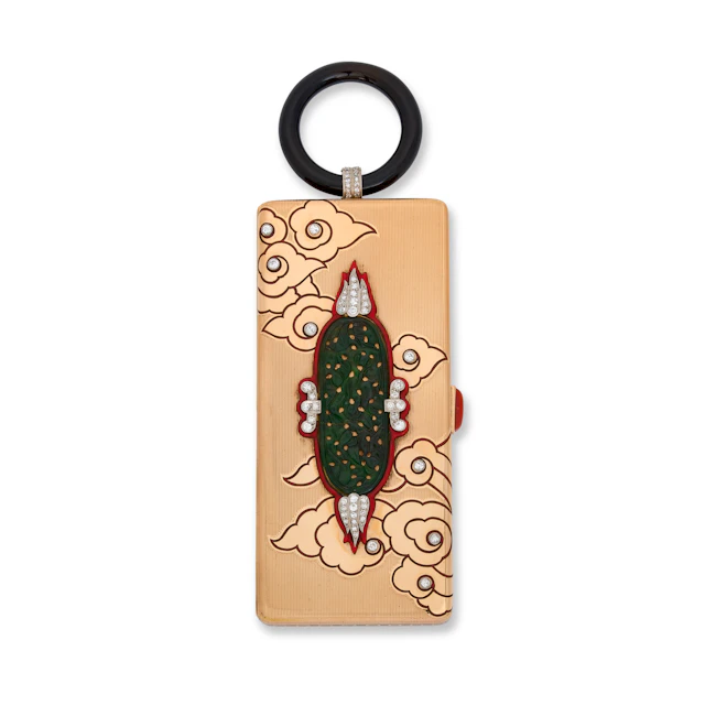 Cartier Art Deco Jade, Coral, Onyx, Diamond and Enamel Vanity Case