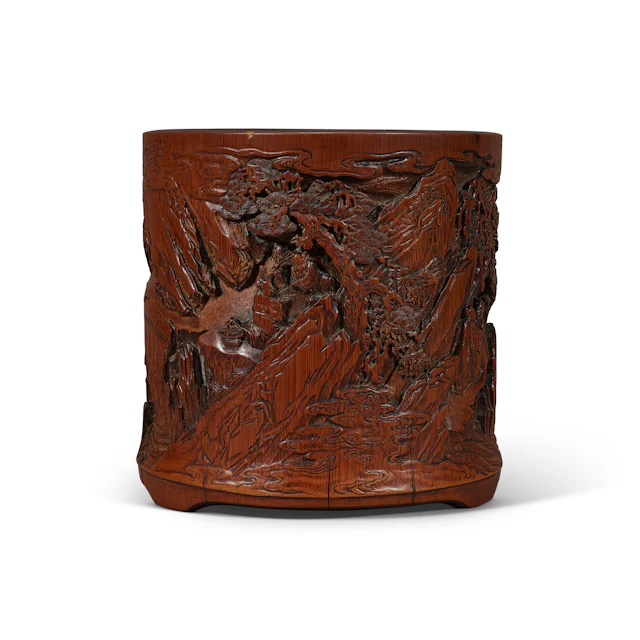 A Finely Carved Bamboo 'Immortals' Brush Pot