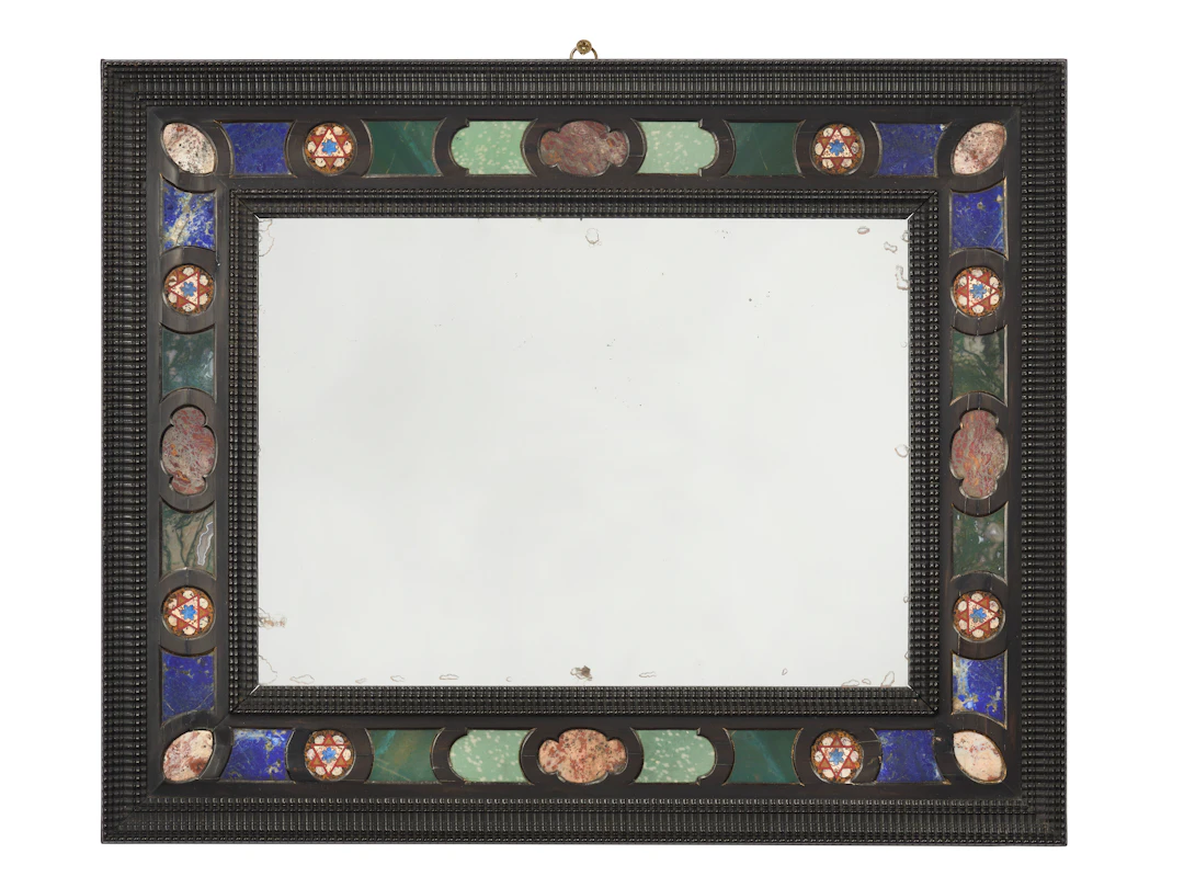An Italian Ebony and Pietra Dura Mirror