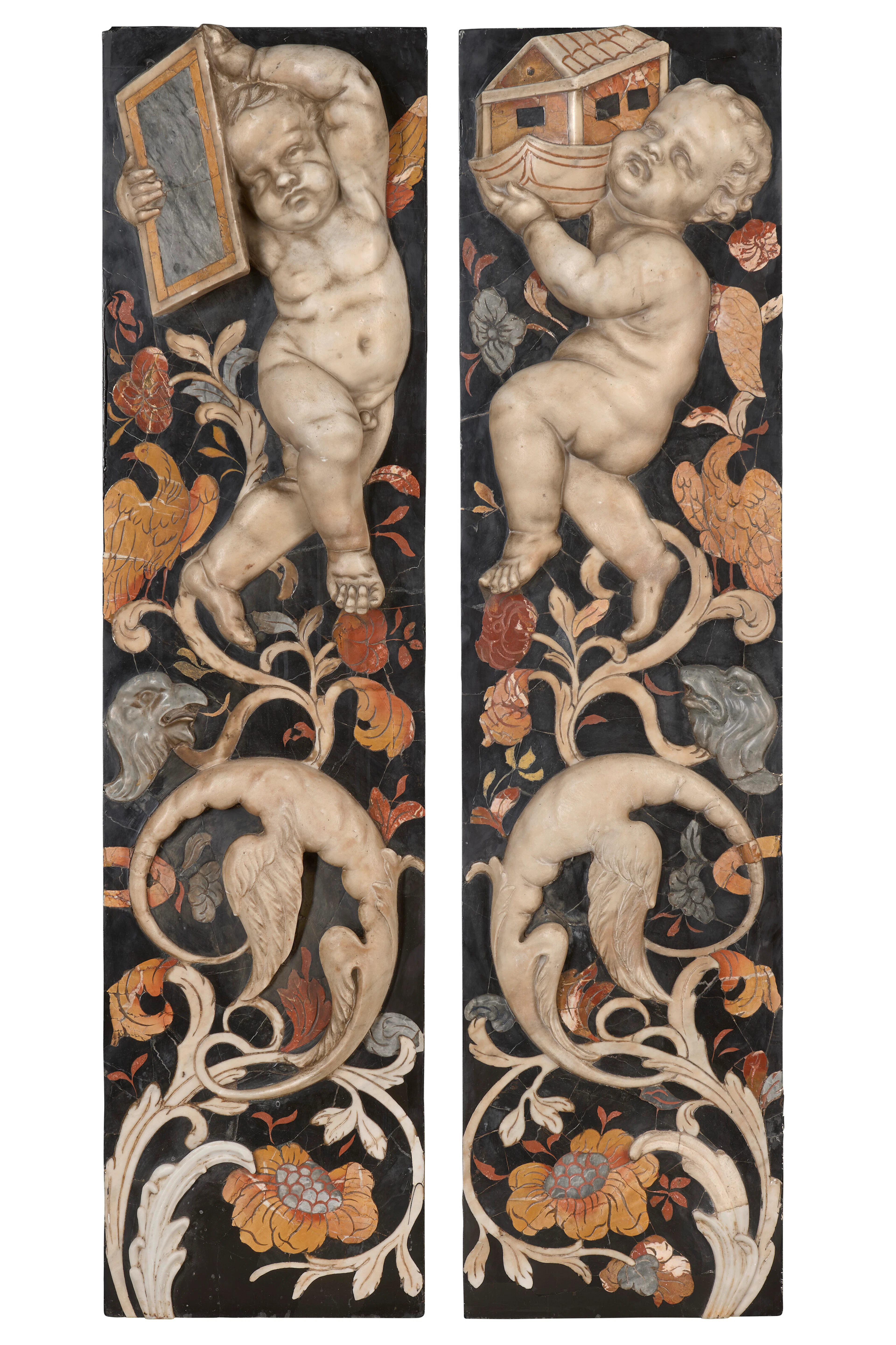 Two Italian Pietra Dura, Scagliola and Marble Architectural Elements