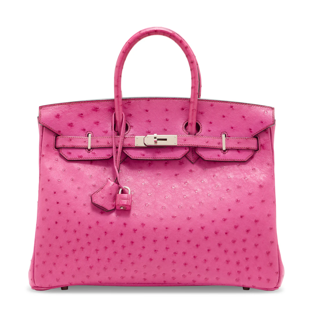 A Fuchsia Ostrich Birkin 35 with Palladium Hardware